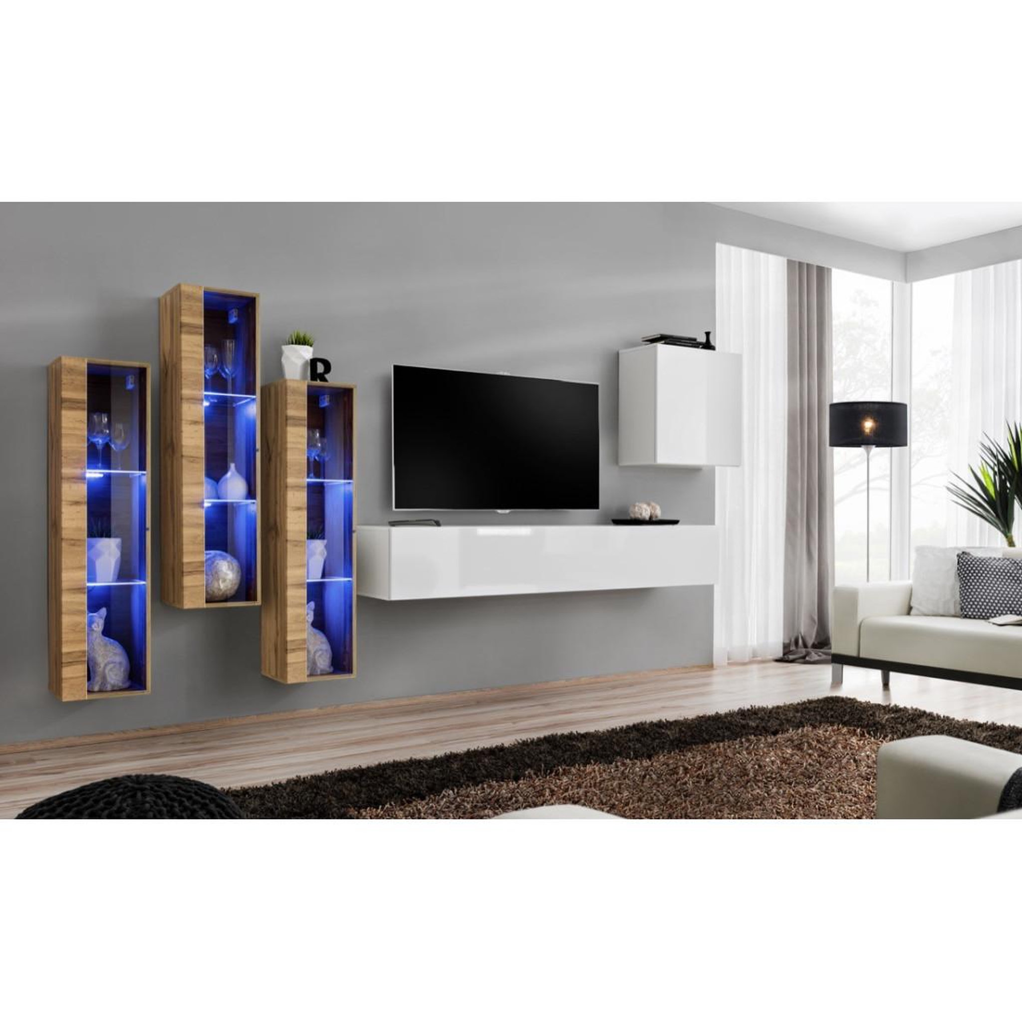 Voir la diapositive 2 : Paris Prix Meuble tv mural design  switch xiii  330cm blanc & naturel