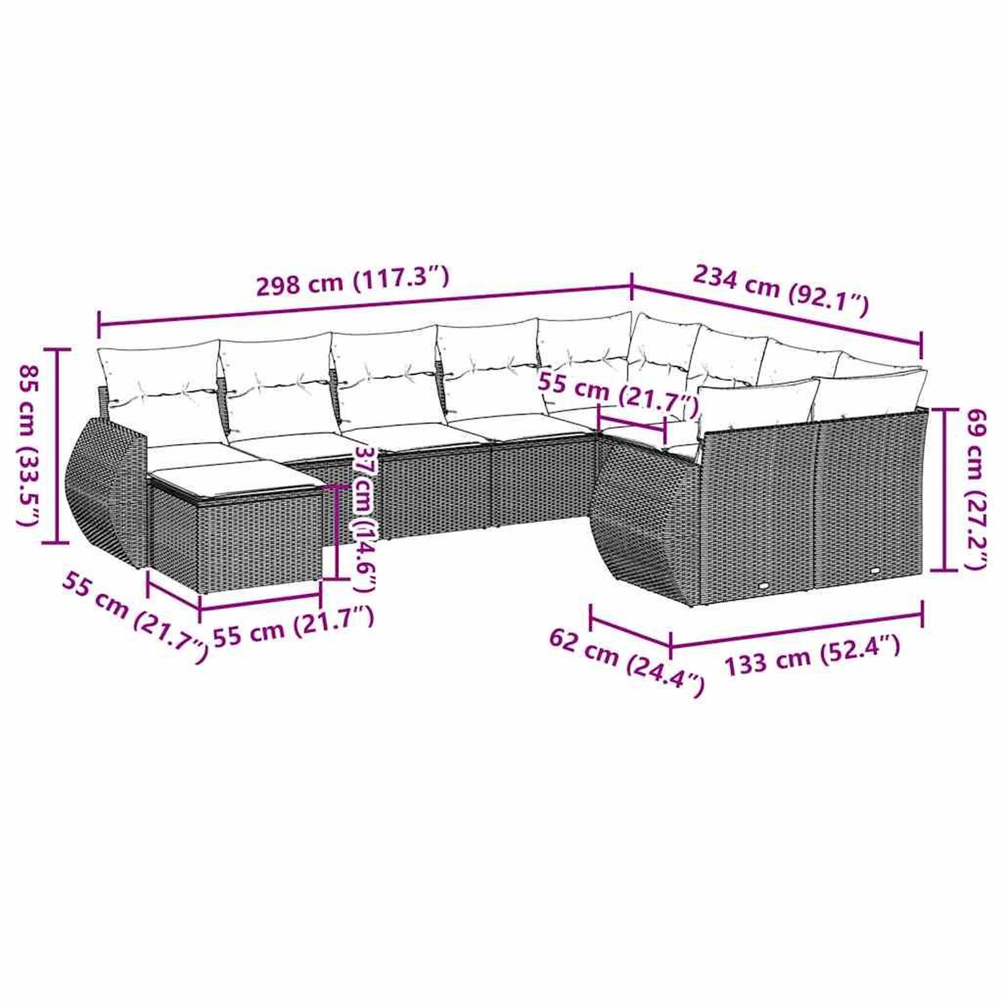 Voir la diapositive 3 : VIDAXL Salon de jardin avec coussins 10 pcs gris clair resine tressee