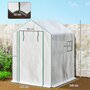 Voir la diapositive 3 : OUTSUNNY Serre de jardin 4 tablettes dim. 1,4L x 1,43l x 1,9H m porte déroulante fenêtre acier PE haute densité blanc