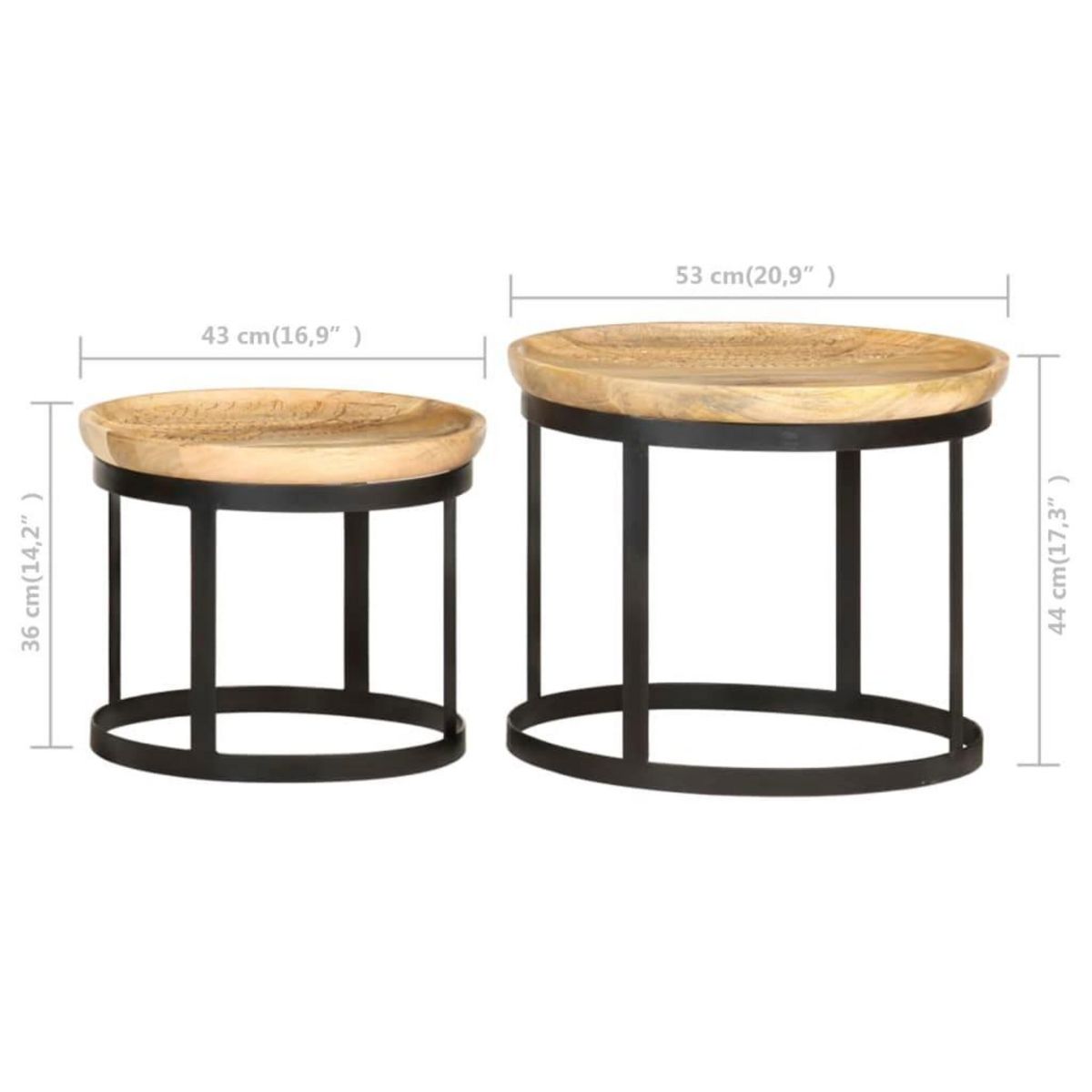 VIDAXL Tables d'appoint rondes 2 pcs Bois de manguier solide et acier
