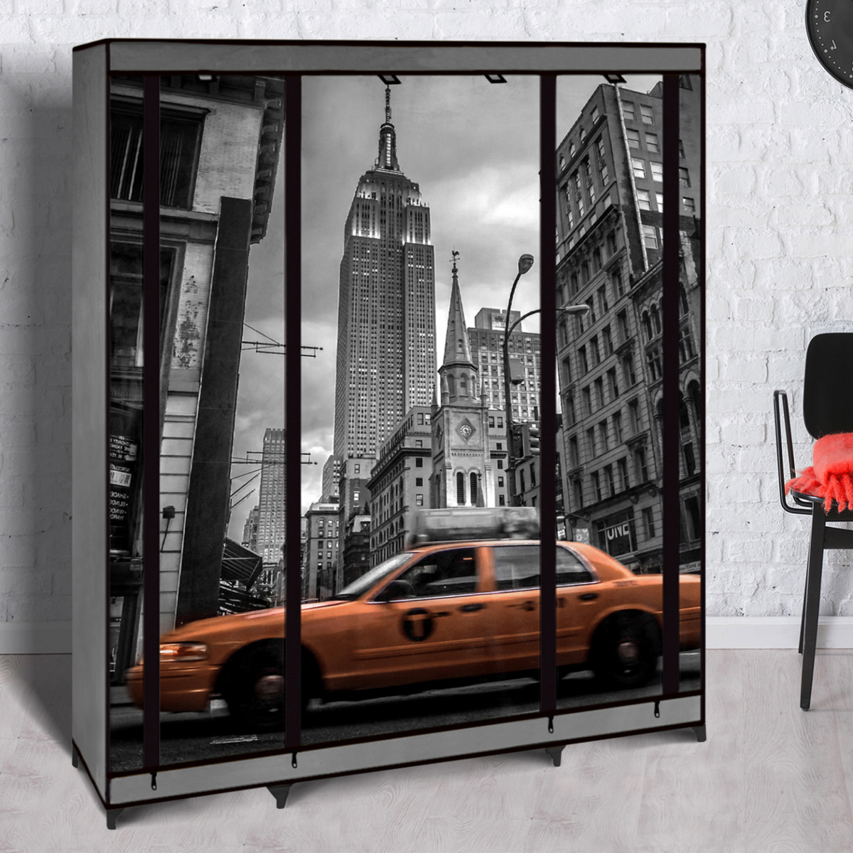 ID MARKET Armoire de rangement penderie pliable vêtements en tissu NEW-YORK dressing XXL