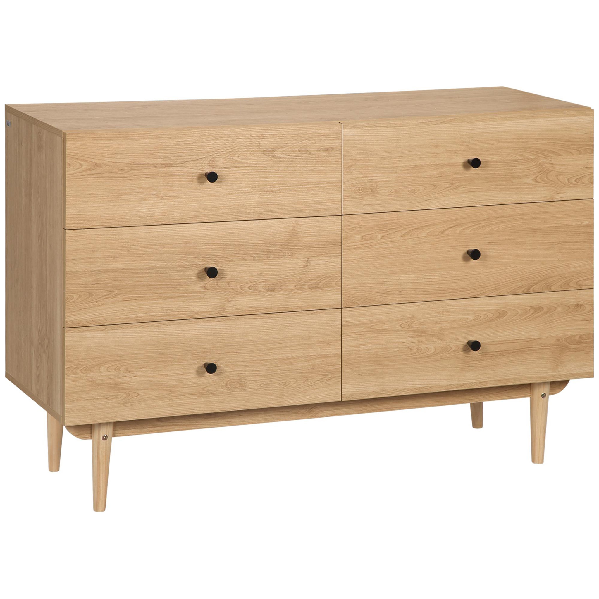 Voir la diapositive 1 : HOMCOM Commode vintage 6 tiroirs coulissants piètement bois de pin panneaux aspect bois de teck