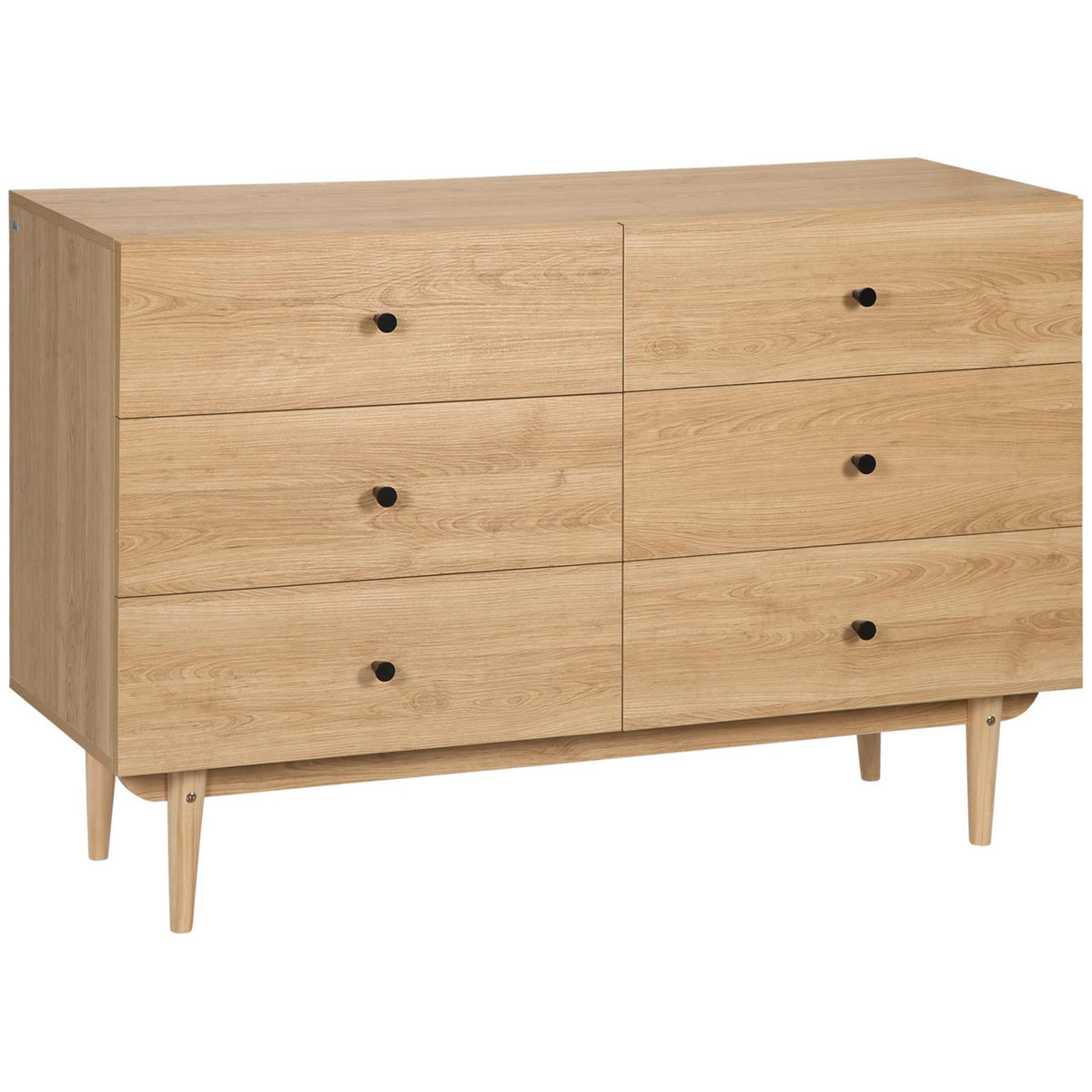 HOMCOM Commode vintage 6 tiroirs coulissants piètement bois de pin panneaux aspect bois de teck
