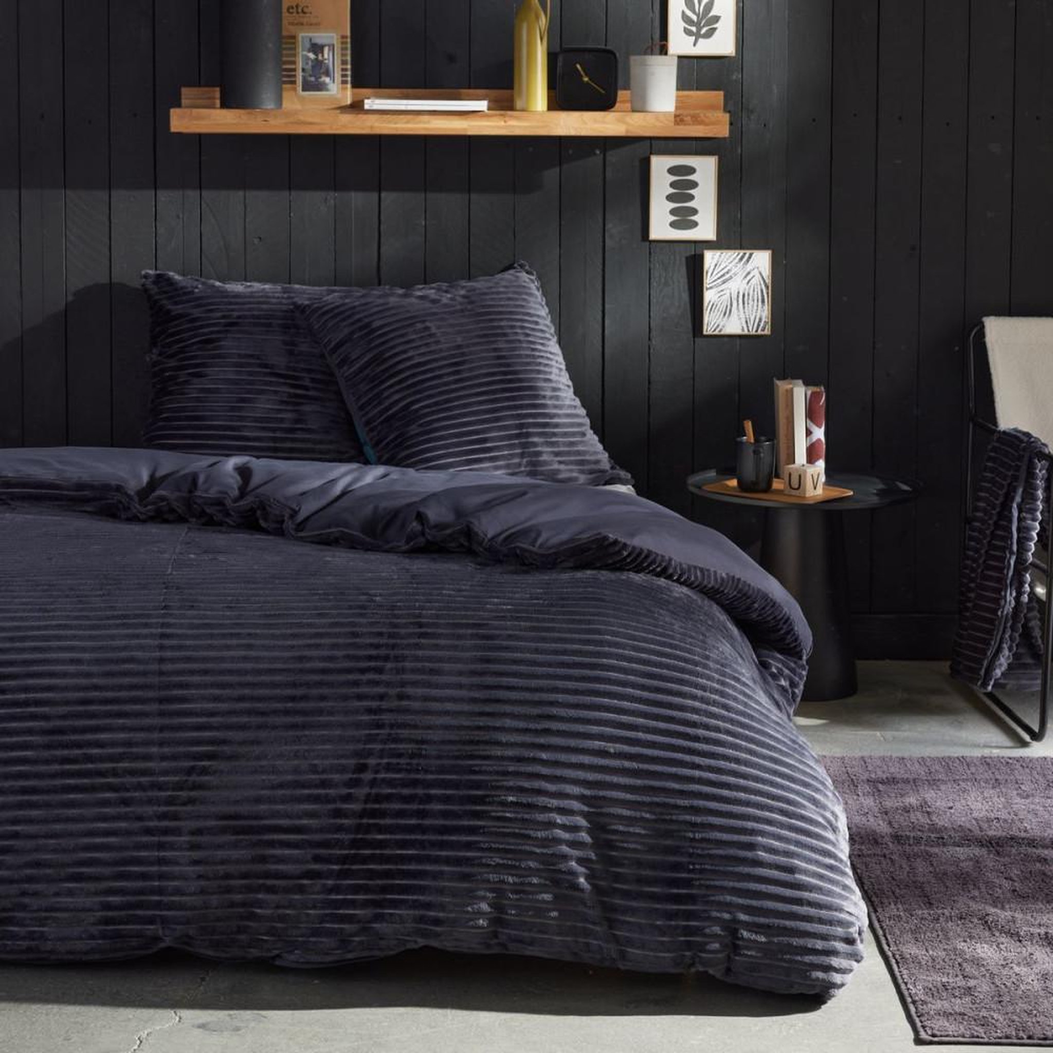 Today Parure de lit - TODAY - Cotelé - 2 personnes - 220 x 240 cm - Gris anthracite uni