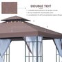 OUTSUNNY Tonnelle barnum style colonial double toit toile moustiquaires amovibles 3 x 3 x 2,65 m chocolat et blanc
