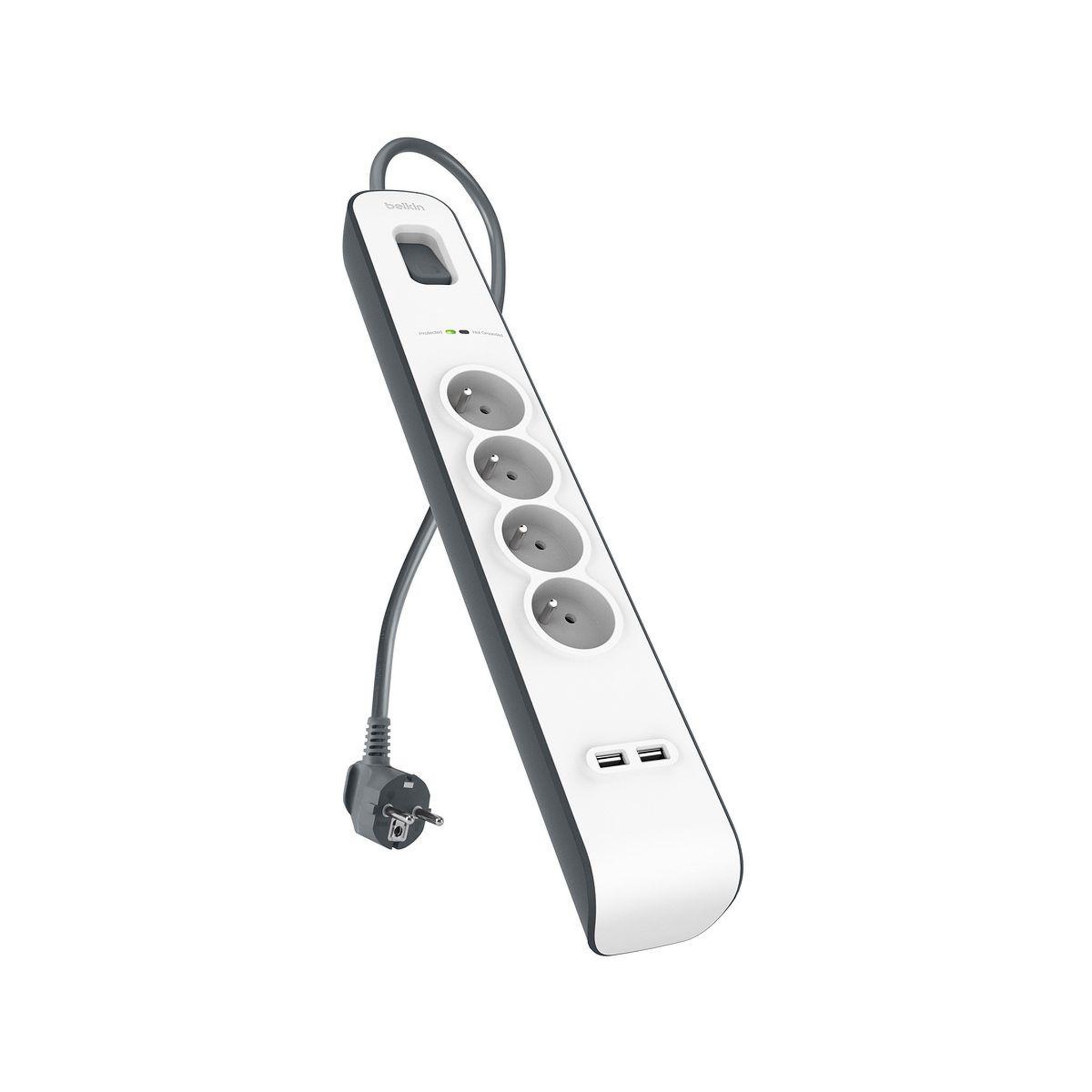 Voir la diapositive 3 : Belkin Parafoudre 4 prises parafoudres + 2 USB