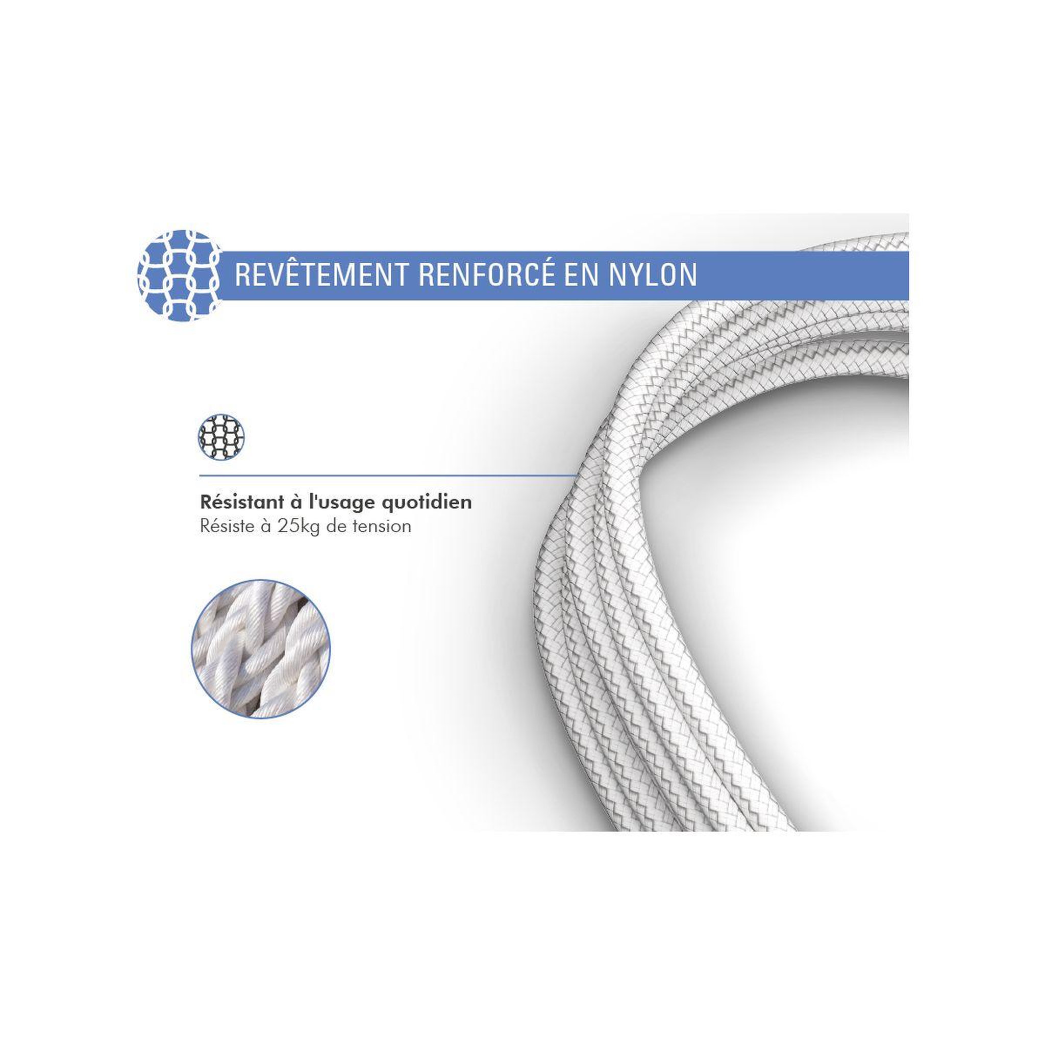 Voir la diapositive 3 : FORCE POWER Câble USB vers USB-C Renforcé 1.2m Blanc