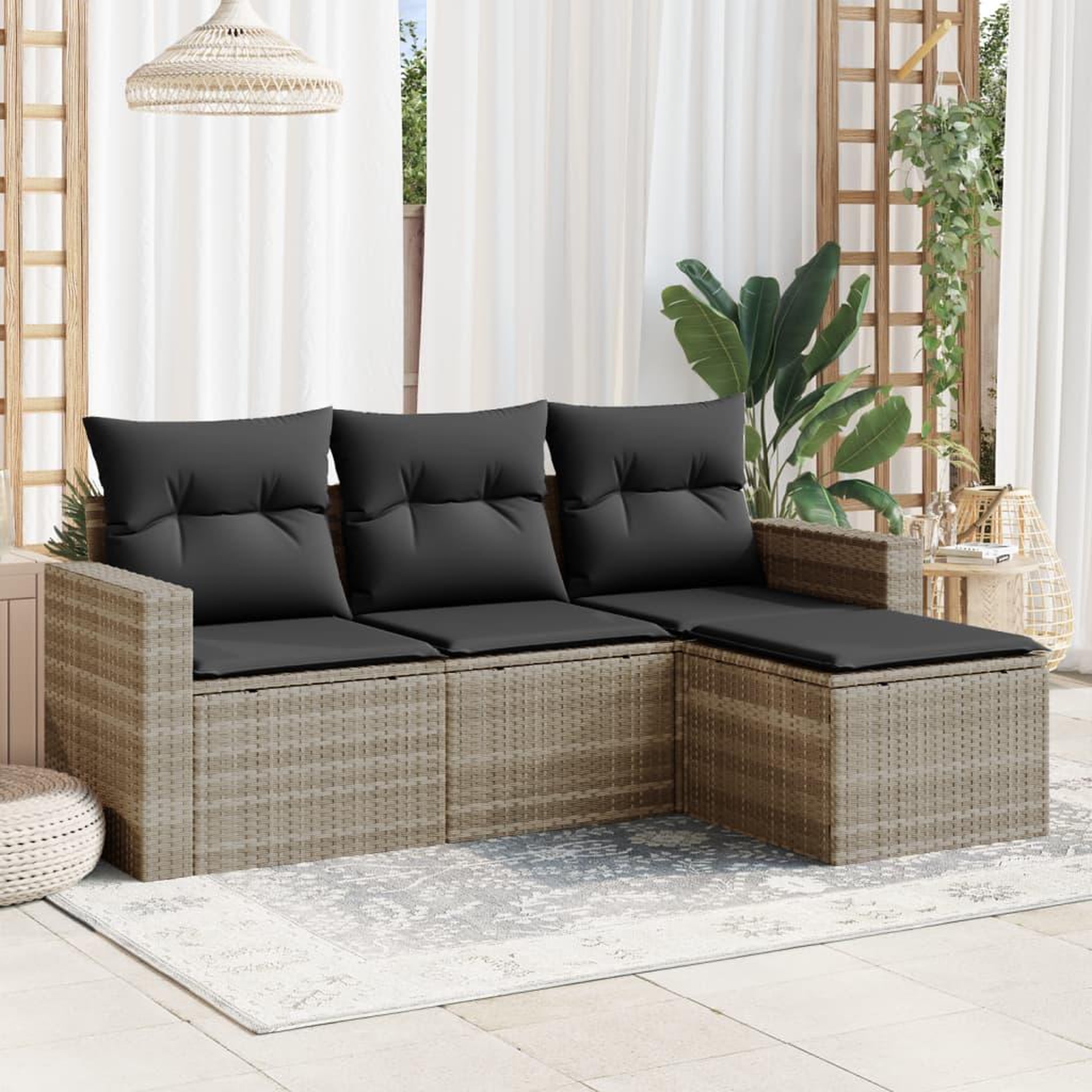 VIDAXL Salon de jardin 4 pcs avec coussins gris clair resine tressee