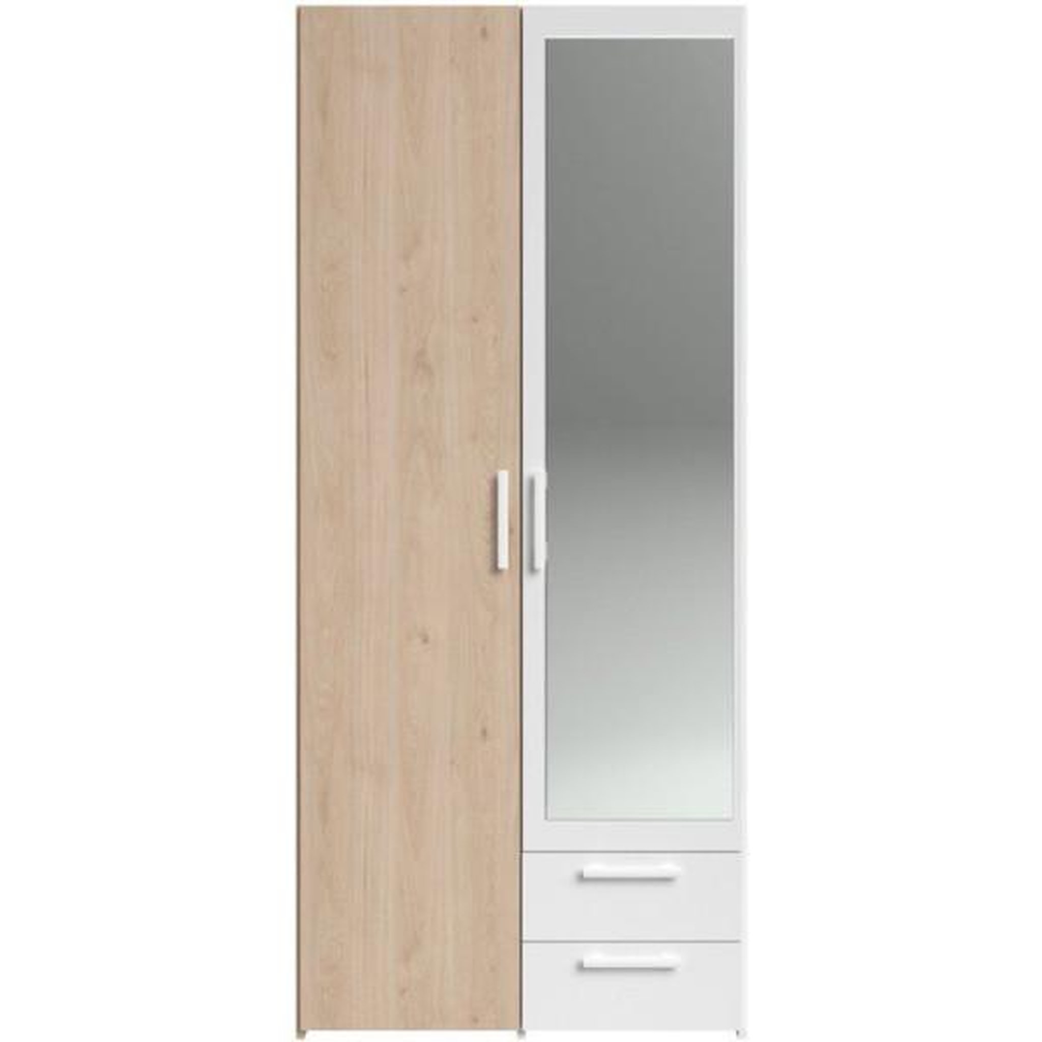 Voir la diapositive 5 : PARISOT Armoire VARIA - Décor chene et blanc - 2 portes - Miroir - L 80,7 x P 51,7 x H 185 cm - PARISOT