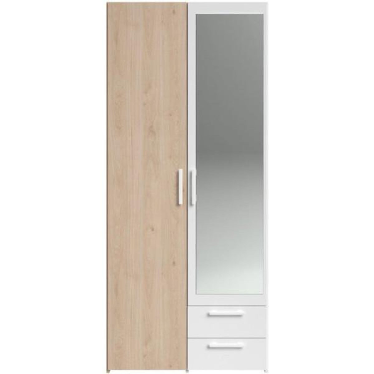 PARISOT Armoire VARIA - Décor chene et blanc - 2 portes - Miroir - L 80,7 x P 51,7 x H 185 cm - PARISOT