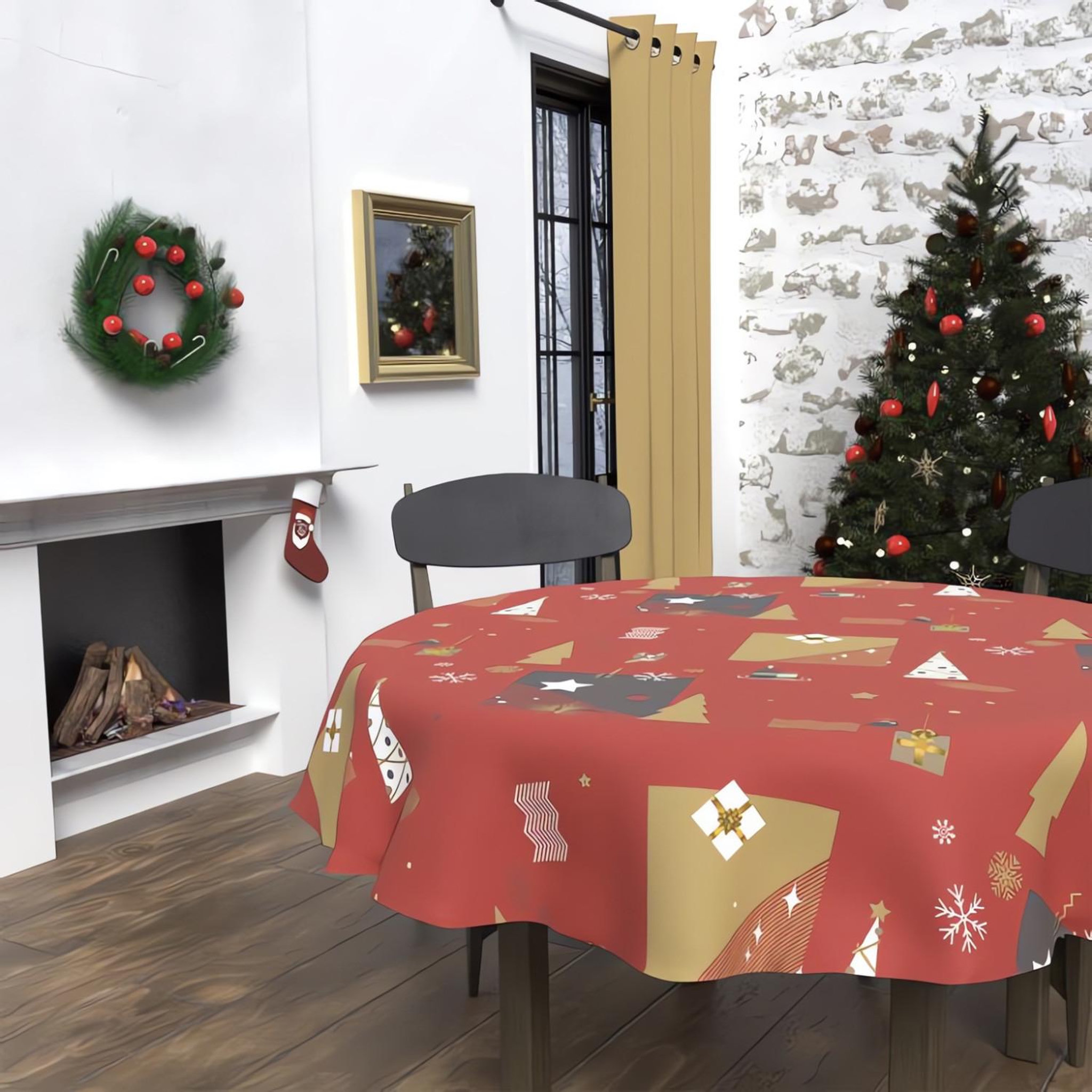 Voir la diapositive 1 : SOLEIL D'OCRE Nappe anti-tâches SAPIN, par Soleil d'Ocre