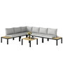 Voir la diapositive 5 : OUTSUNNY Salon de jardin d'angle 6 places design acier noir effet bois coussins gris clair