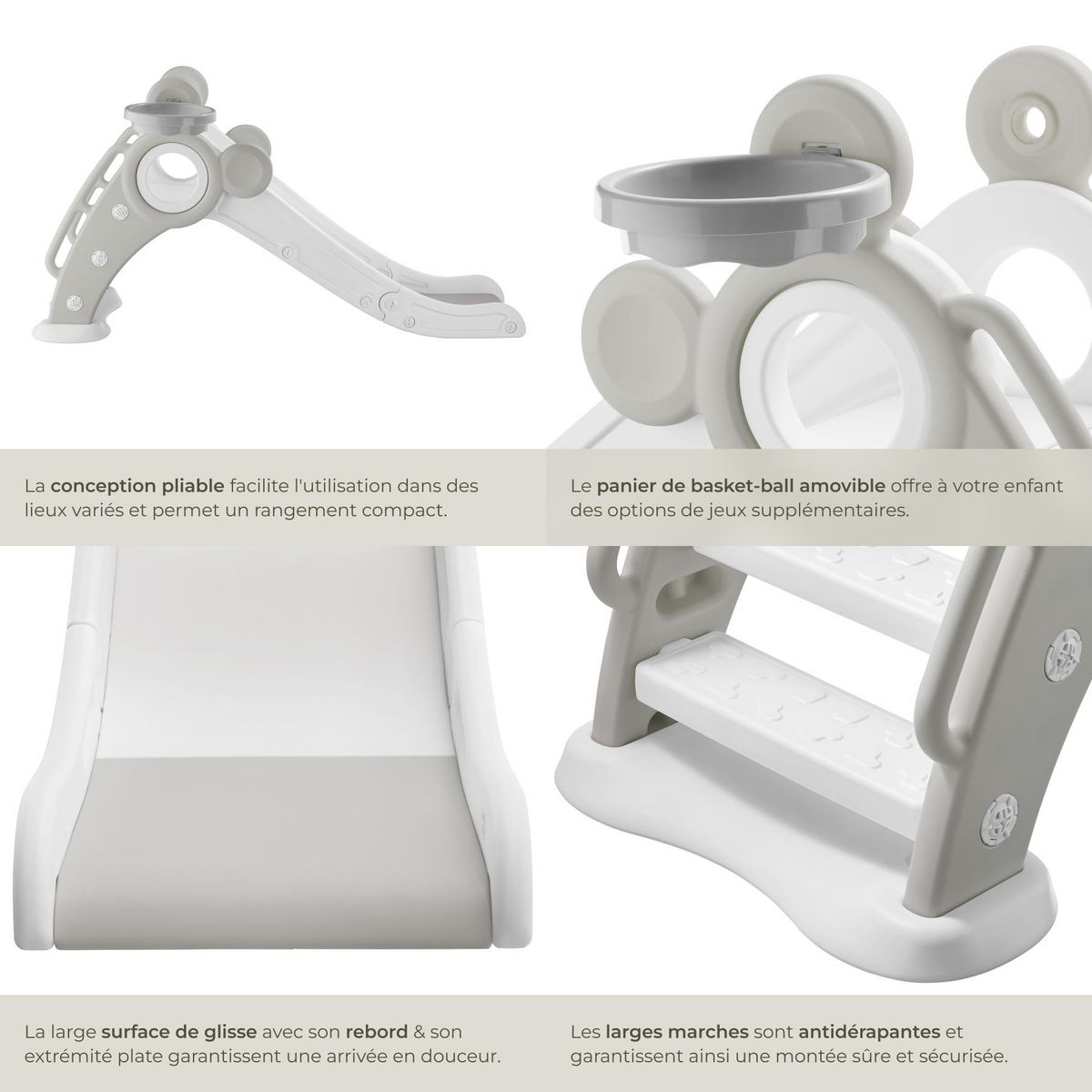 tectake Toboggan pour enfants à partir de 2 ans gris