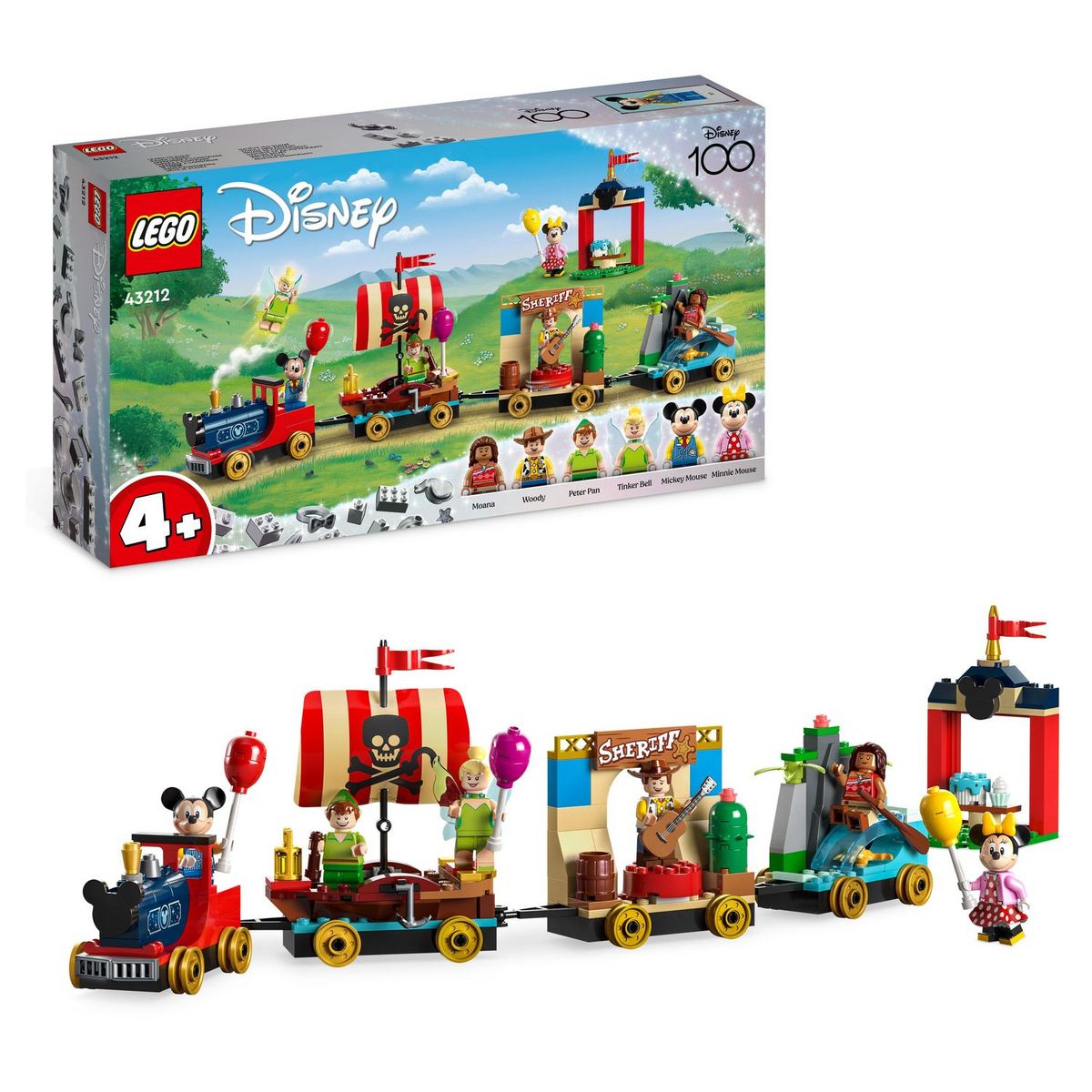 LEGO Disney 43212 - Le train en fête de Disney Jouet Enfants 4 Ans avec Vaiana, Woody, Peter Pan et les Wagons de la Fée Clochette plus Mickey et Minnie Mouse, 100ème Anniversaire Disney