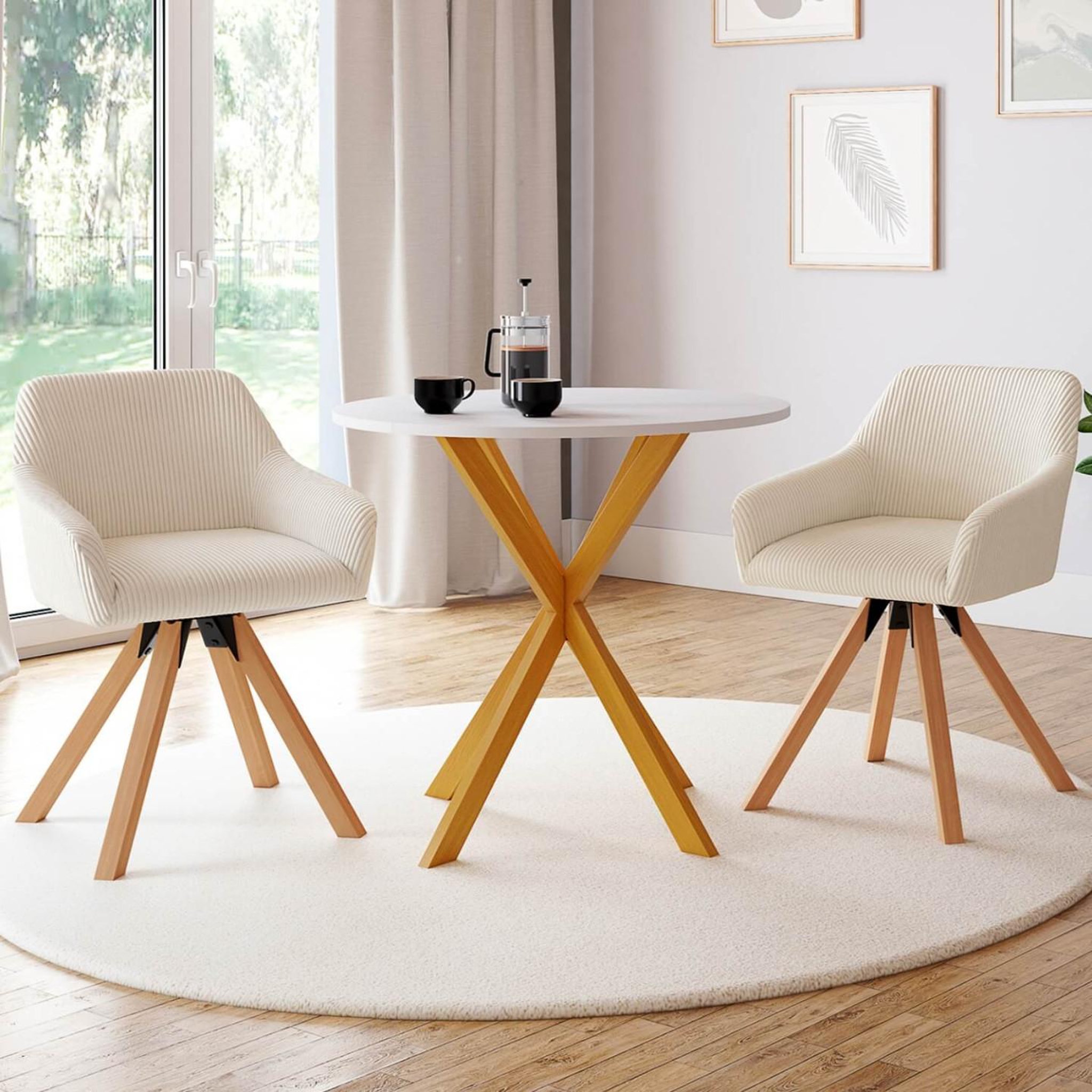 Voir la diapositive 2 : ID MARKET Lot de 2 chaises pivotantes 360° de salle à manger, fauteuils de table jany en velours côtelé beige