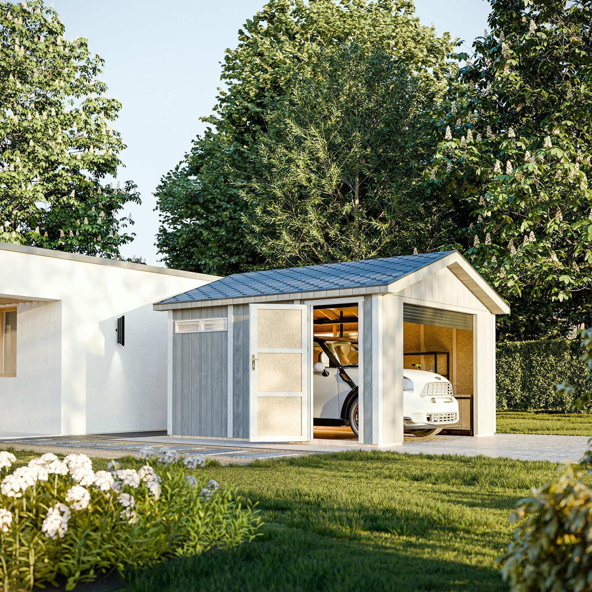 Voir la diapositive 3 : TIMBELA Garage qualité premium 13 m² construction en panneaux lp smartside - abri de jardin m990b