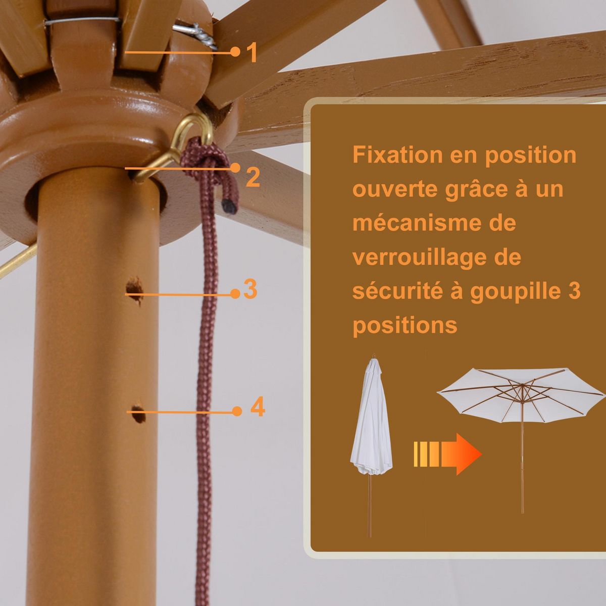 HOMCOM Parasol droit en bois polyester haute densité protection solaire Ø 3 x 2,5 m crème