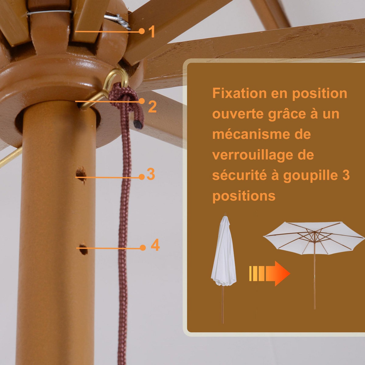 HOMCOM Parasol droit en bois polyester haute densité protection solaire Ø 3 x 2,5 m crème