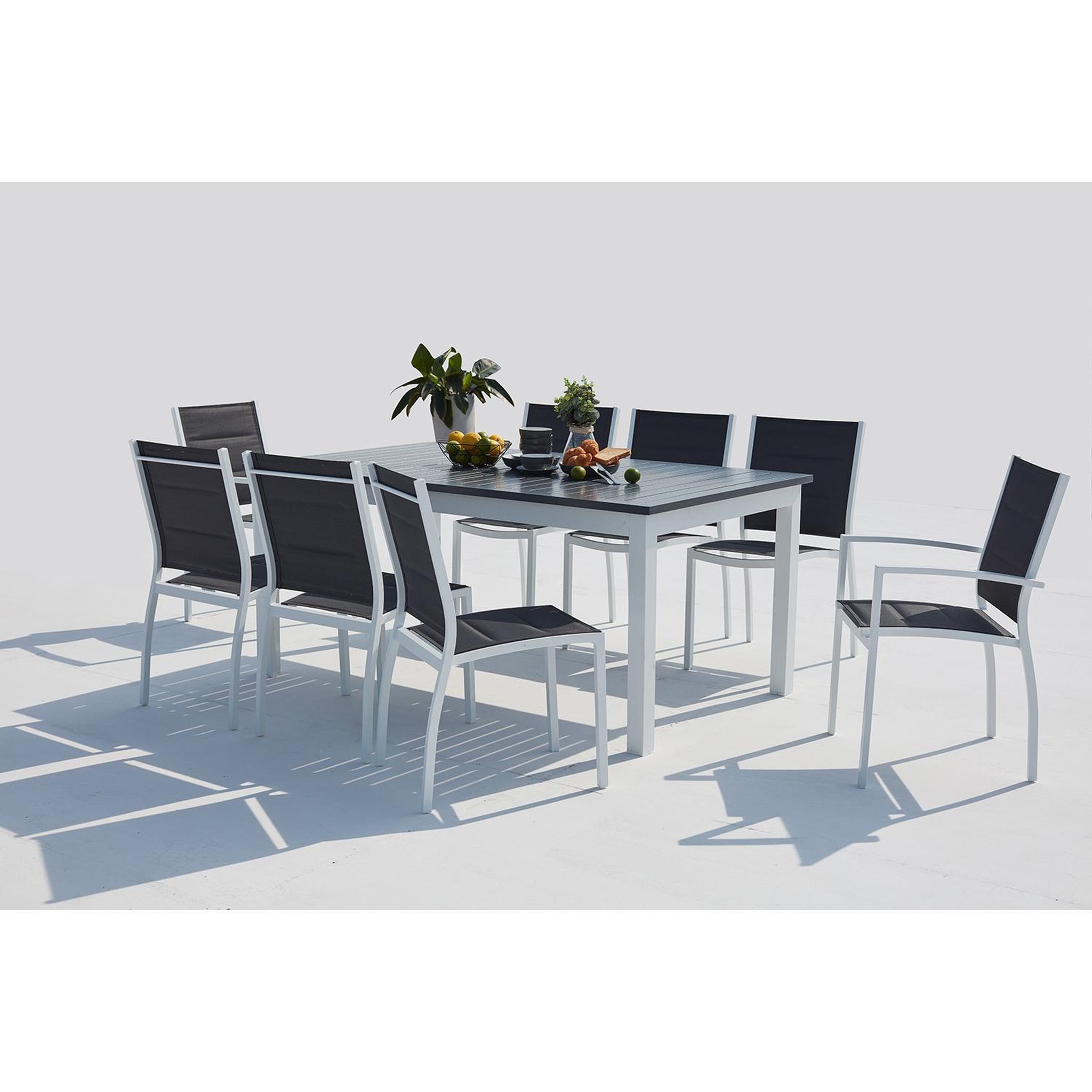Voir la diapositive 3 : CONCEPT USINE Table de jardin extensible et 8 chaises alu-toile pvc blanc arezzo
