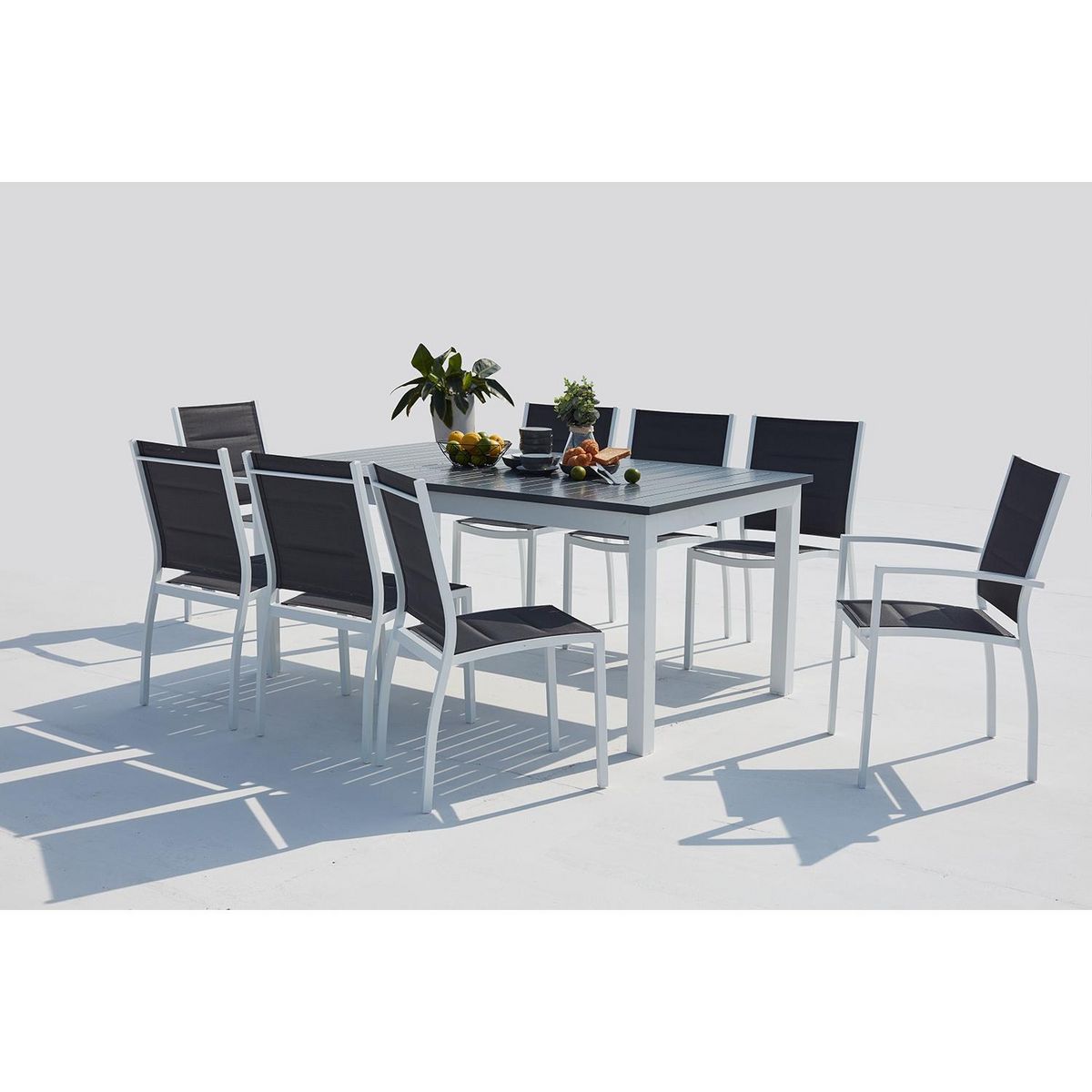 CONCEPT USINE Table de jardin extensible et 8 chaises alu-toile PVC blanc AREZZO