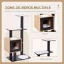 Voir la diapositive 4 : PAWHUT Arbre à chats design contemporain griffoirs grattoirs sisal naturel centre d'activités niche plate-formes jeu boules suspendues 71L x 49l x 120H cm MDF noir hêtre