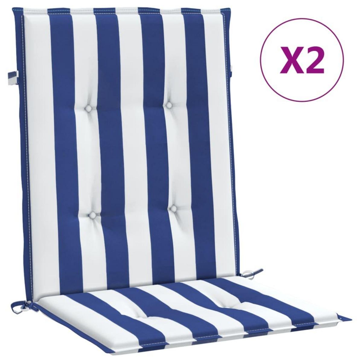 VIDAXL Coussins de chaise a dossier bas lot de 2 rayures bleu et blanc