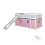 Voir la diapositive 2 : HomeStyle4U Lit mi-hauteur avec rideaux rose pale et toboggan