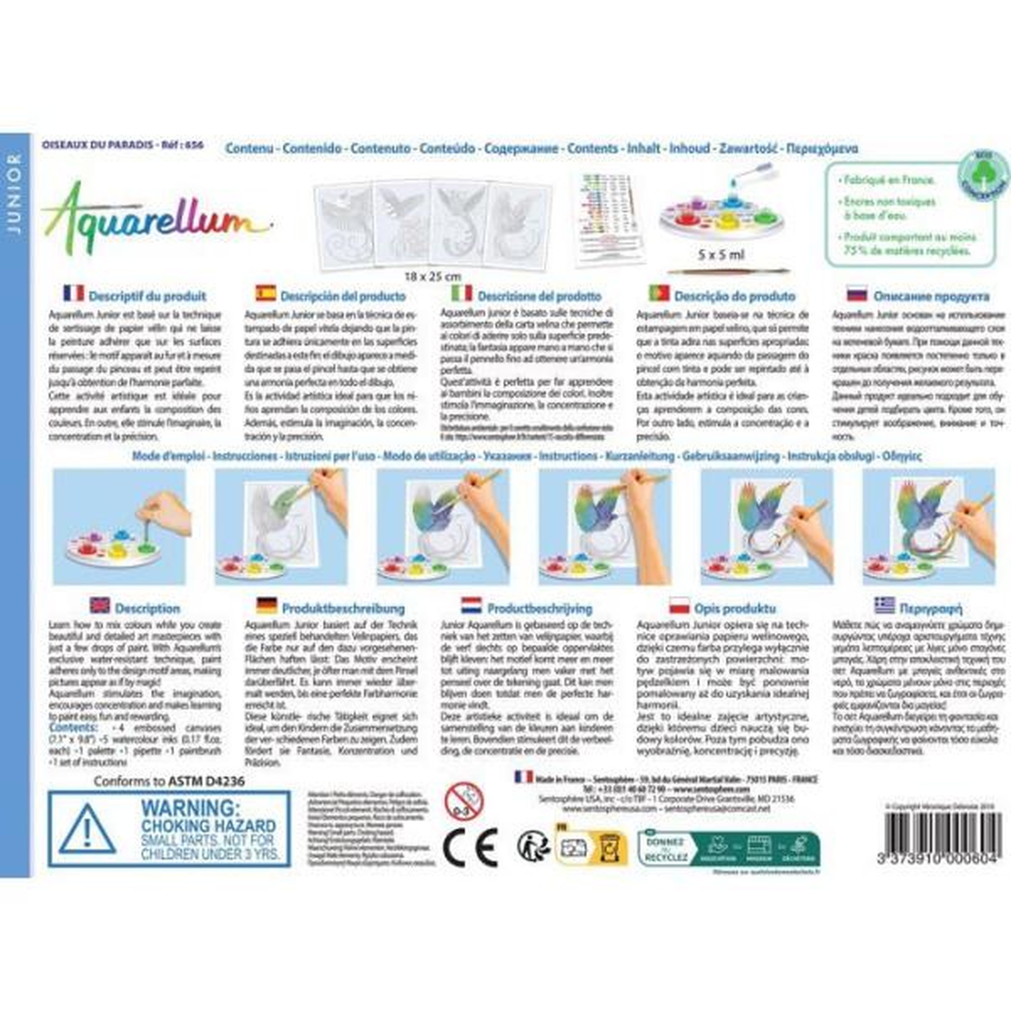 Voir la diapositive 2 : Sentosphere Peinture aquerelle - sentosphere - aquarellum junior - oiseaux du paradis - 5 couleurs - sertissage sur papier vélin - des 6 an