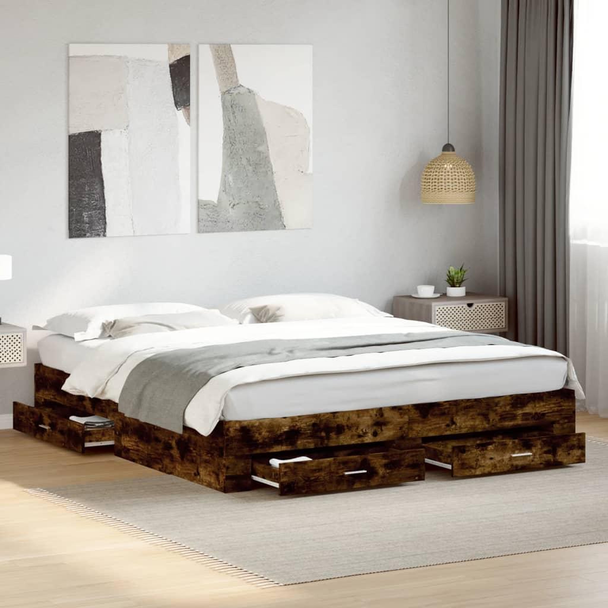 VIDAXL Cadre de lit avec tiroirs sans matelas chene fume 180x200 cm