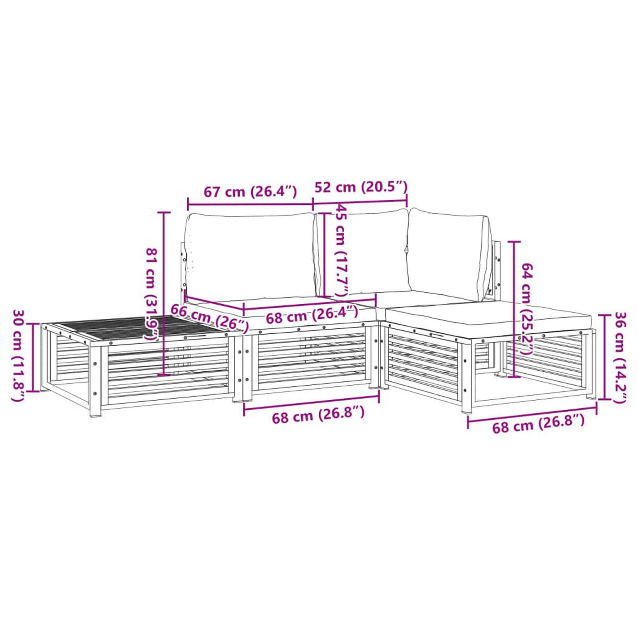 Voir la diapositive 6 : VIDAXL Salon de jardin avec coussins 4 pcs bois d'acacia massif
