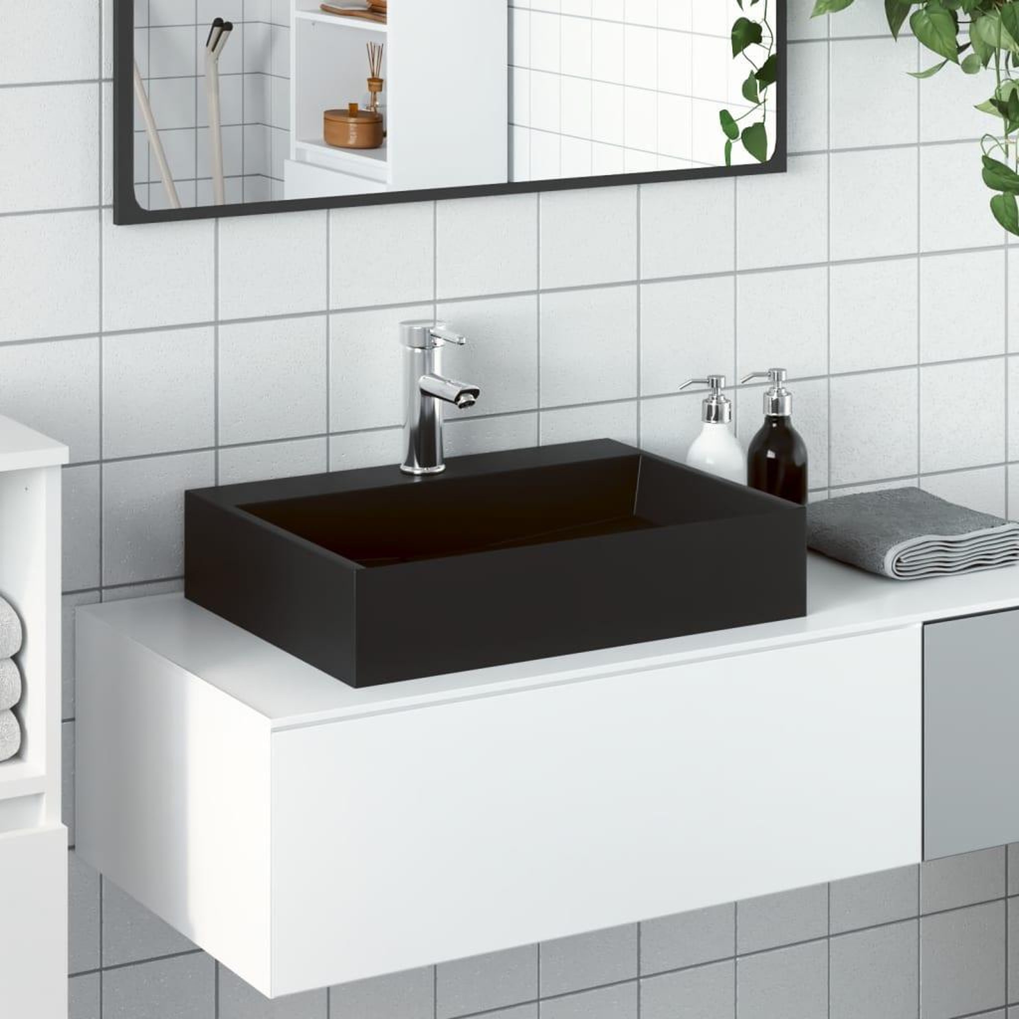 VIDAXL Vasque 50x38x11 cm fonte minerale/marbre noir mat