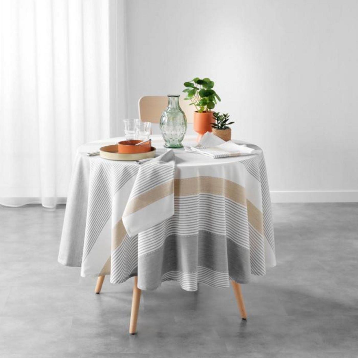 Paris Prix Nappe de Table Ronde  Iliade  180cm Gris