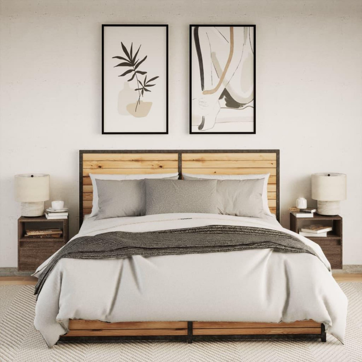 VIDAXL Tables de chevet murales avec lumieres LED 2 pcs chene marron