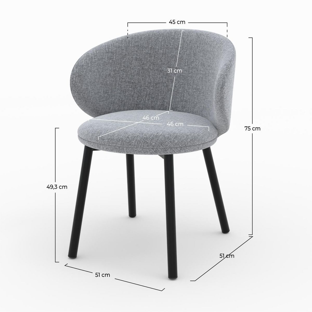 Rendez vous déco Lot de 2 chaises en tissu gris clair chiné et pieds noirs - Cécilia