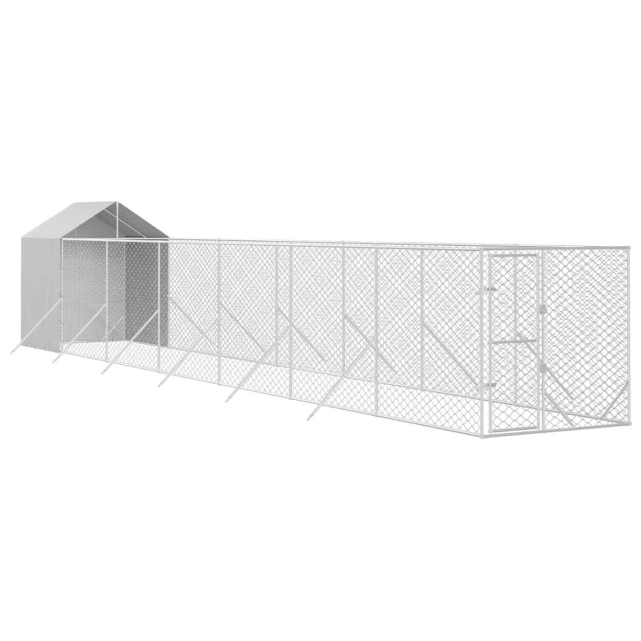 Voir la diapositive 3 : VIDAXL Chenil d'exterieur pour chiens avec toit argente 2x14x2,5 m