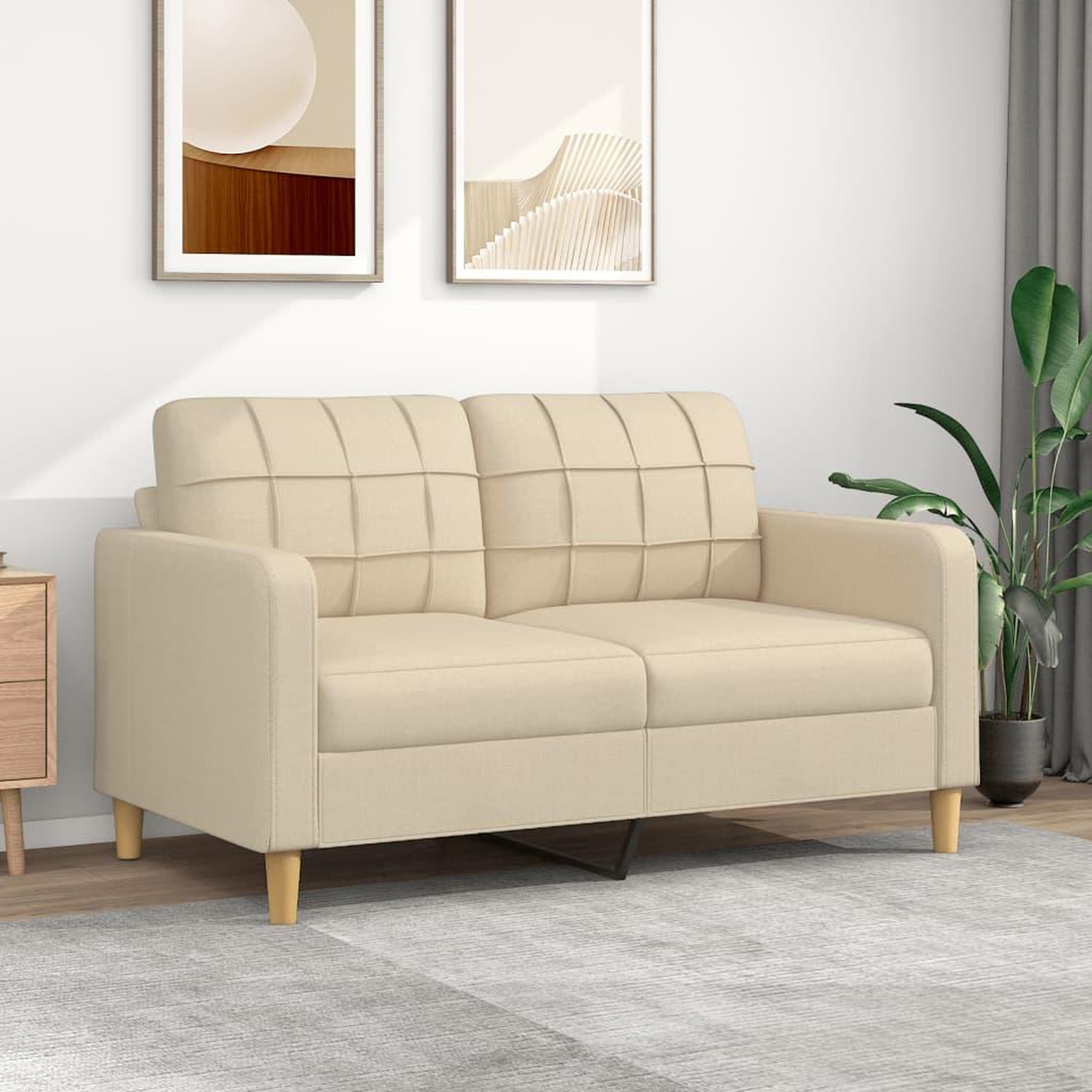 VIDAXL Canape a 2 places Creme 140 cm Tissu