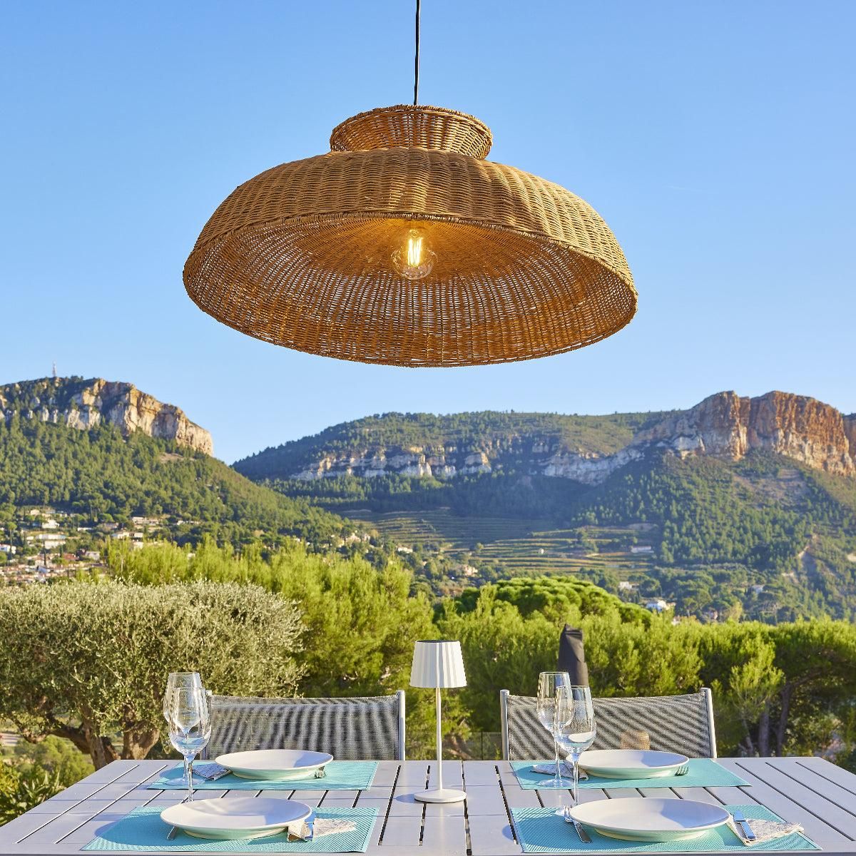 Lumisky Suspension solaire bohème DARMA Bois Rotin D80 CM