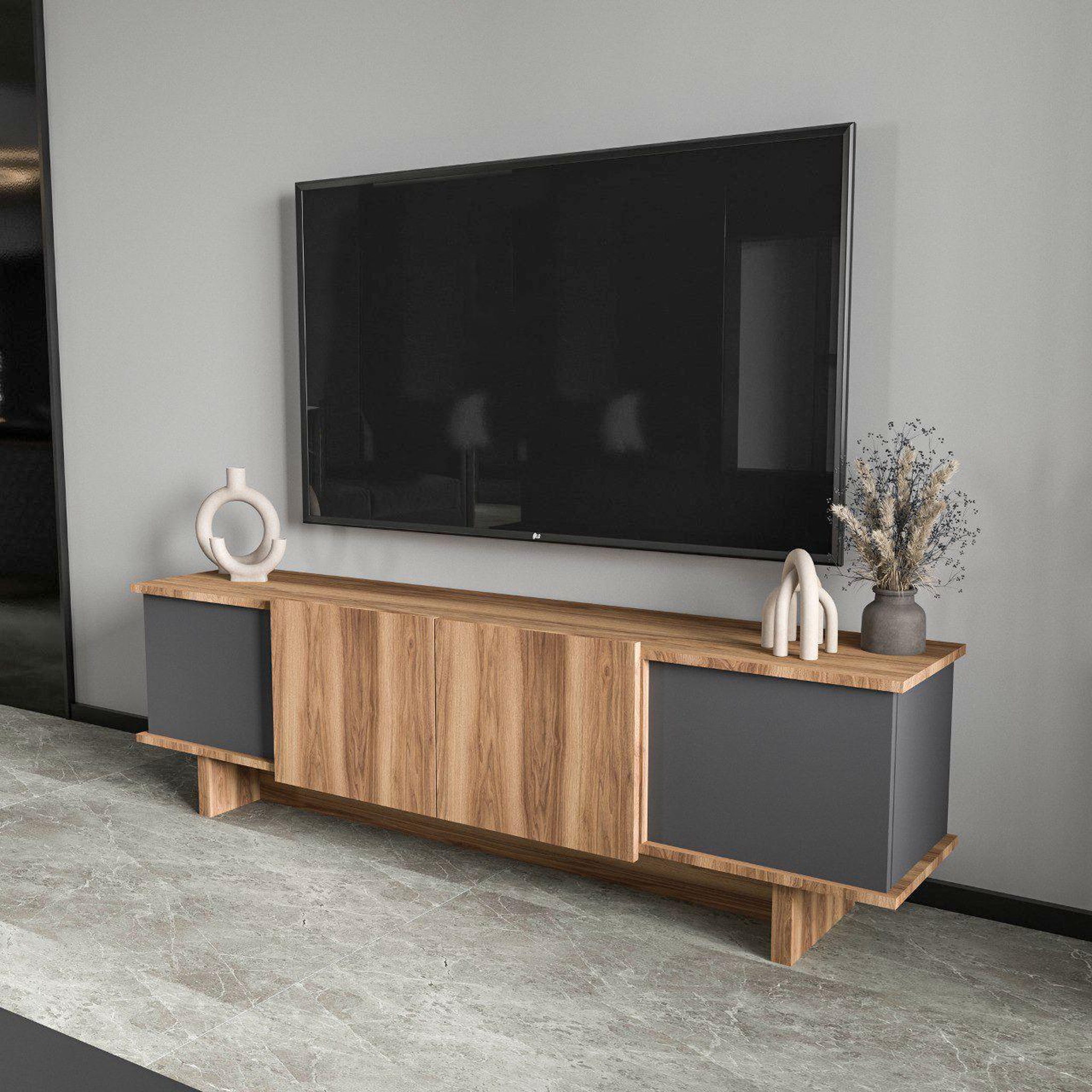 Voir la diapositive 3 : Habitat et Jardin Meuble tv en bois  diana  180 x 33 x 50 cm - anthracite