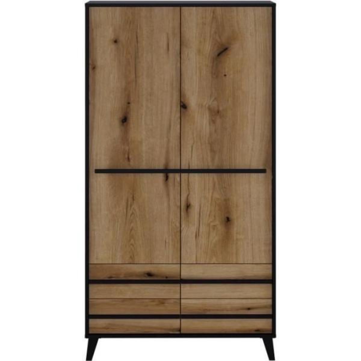 MARKET24 Armoire HEKA 2 portes + 4 tiroirs - Décor noir et chene - L100 x P50 x H180 cm - Fabriqué en Espagne