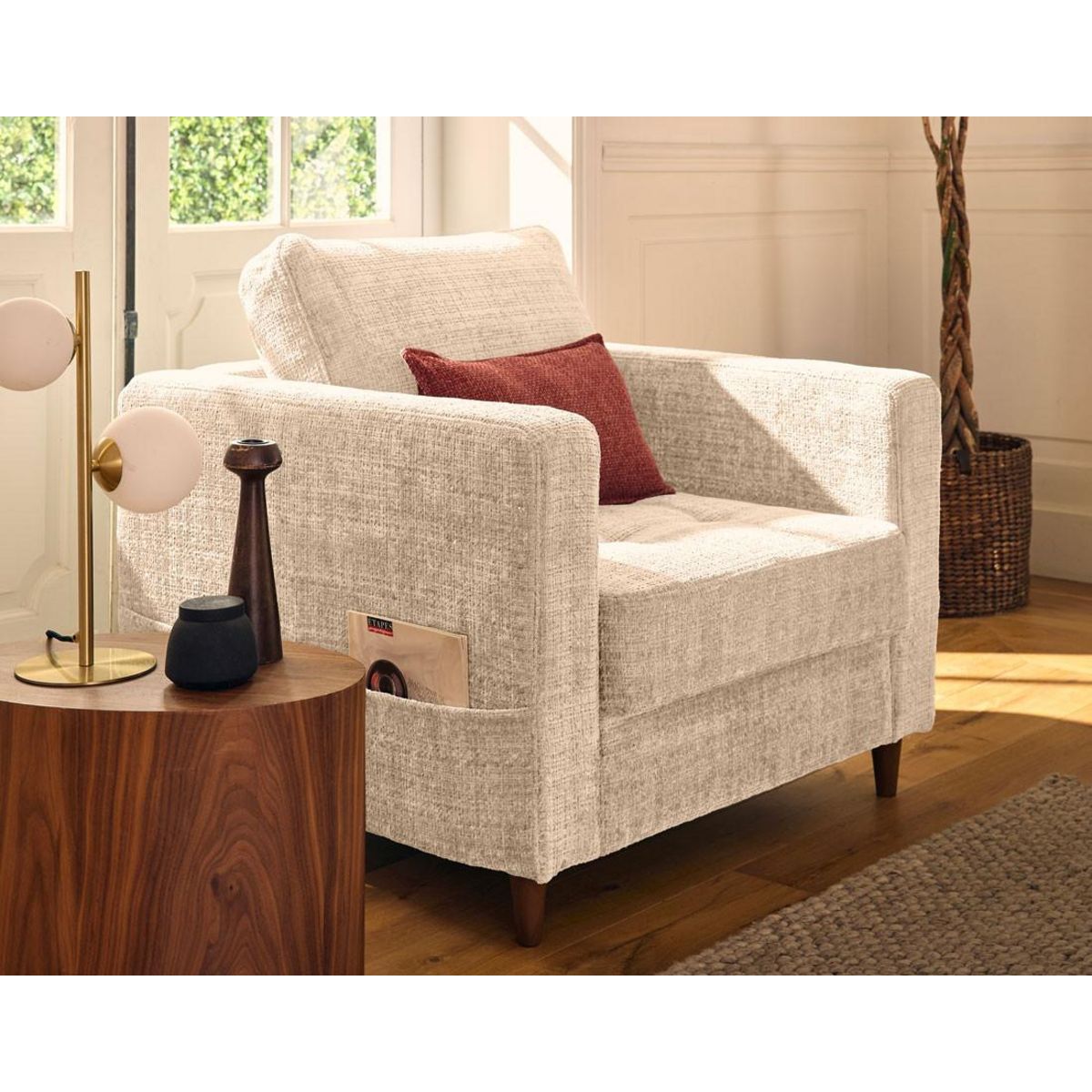 LISA DESIGN Anna - fauteuil avec poche en velours texturé - pieds en bois