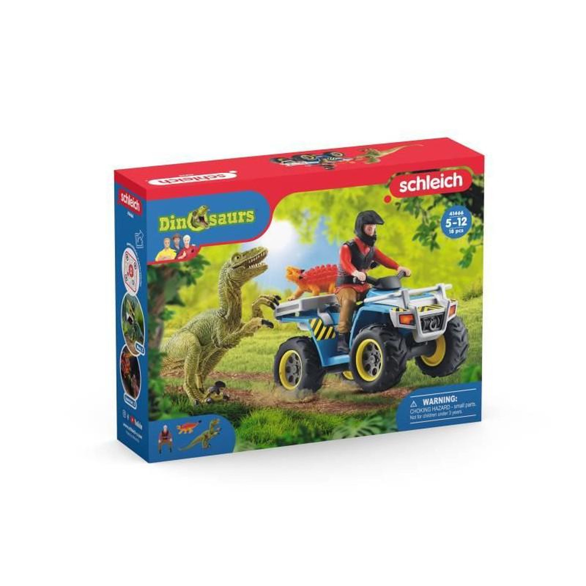 Voir la diapositive 2 : Schleich Schleich - Fuite sur quad face au vélociraptor - 41466