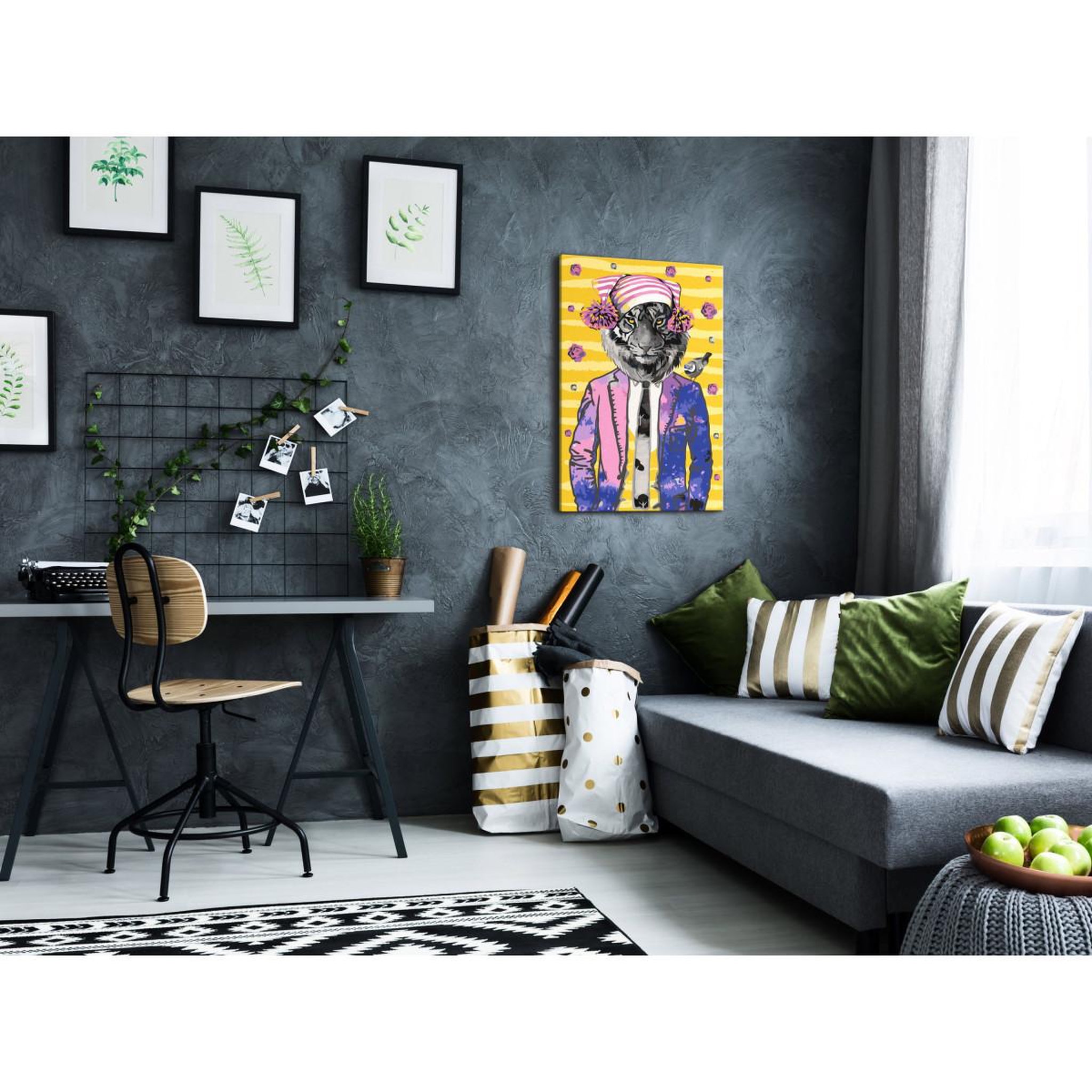 Voir la diapositive 2 : Paris Prix Tableau à peindre soi-même  tiger in hat  40x60cm