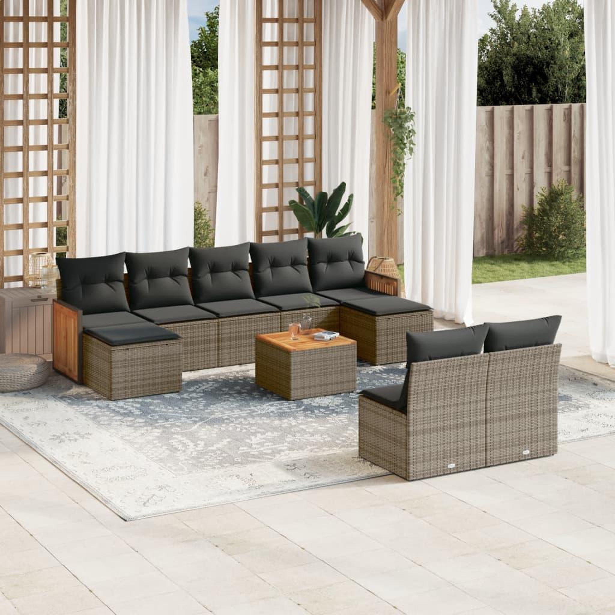VIDAXL Salon de jardin avec coussins 10 pcs gris resine tressee