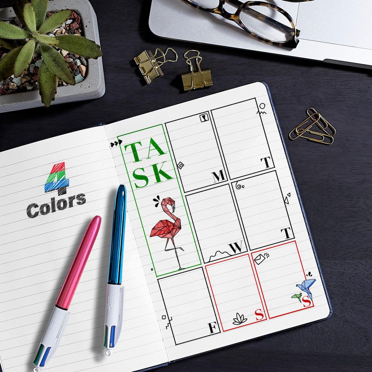 BIC Lot de 3 stylos bille 4 couleurs rétractables pointe moyenne Shine 1 argent/1 rose/1 bleu