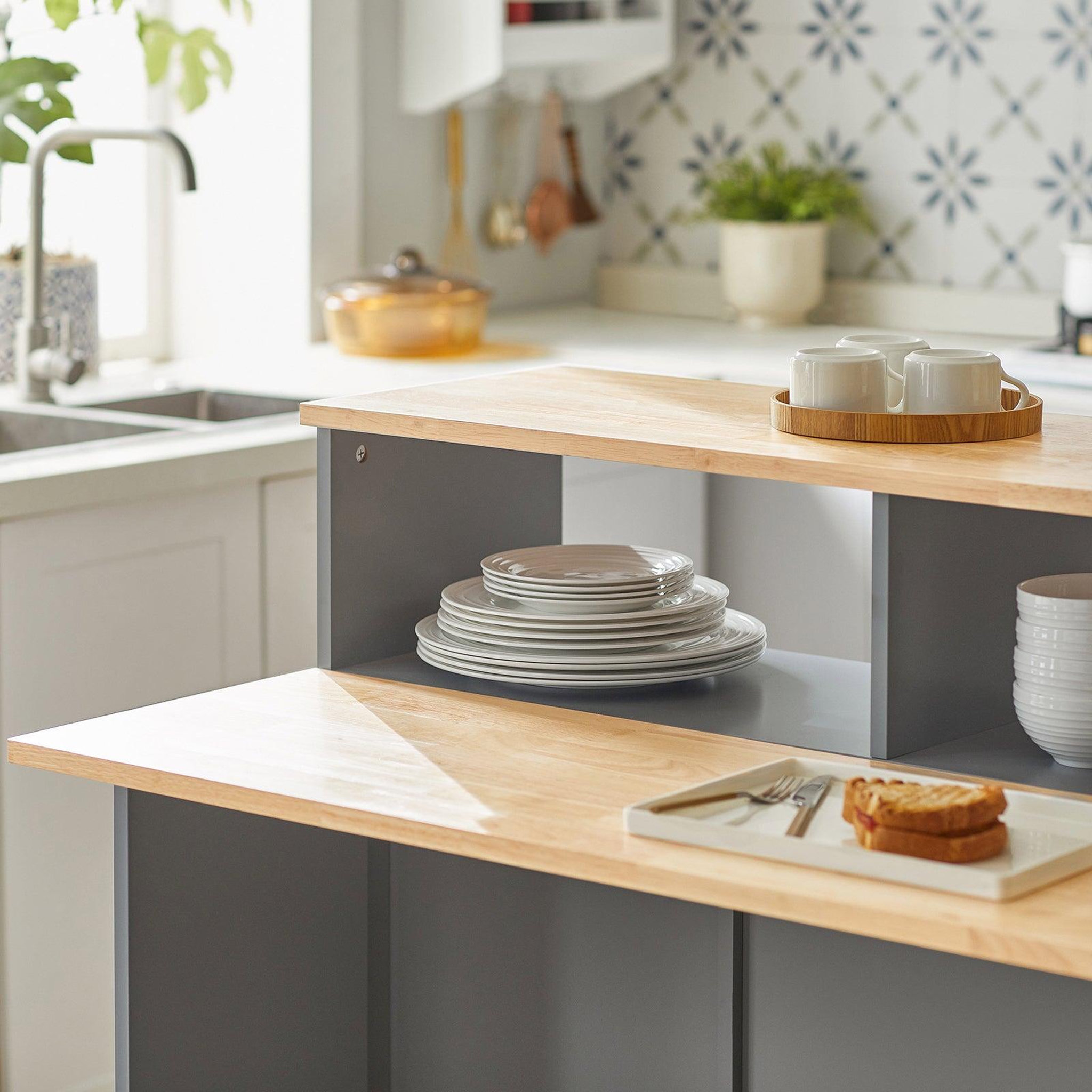 Voir la diapositive 5 : SOBUY Îlot de Cuisine avec Plans Rabattables Gris 110x68x97cm FSB36-HG