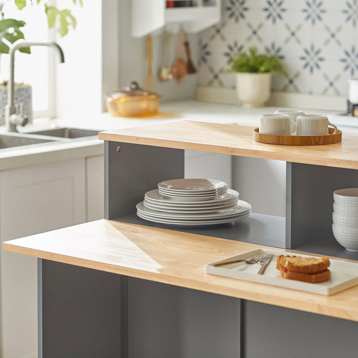 SOBUY Îlot de Cuisine avec Plans Rabattables Gris 110x68x97cm FSB36-HG