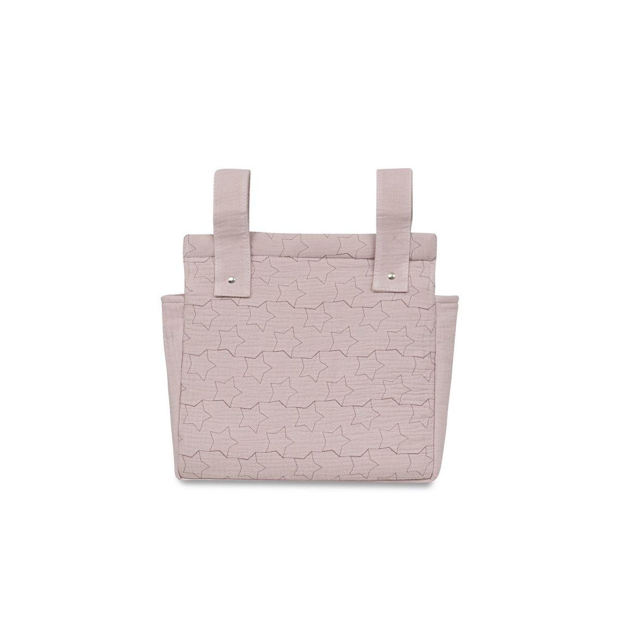 INTERBABY Sac de poussette  étoiles - coton mousseline - rose foncé - se suspend au guidon