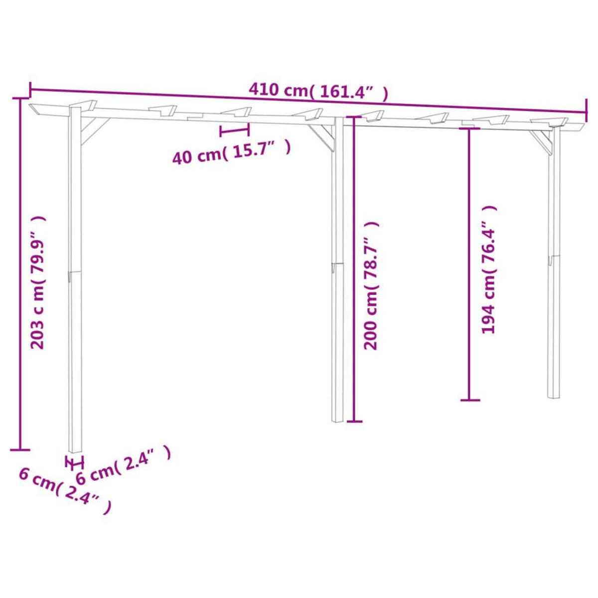 VIDAXL Pergola de jardin 410 x 40 x 203 cm Bois