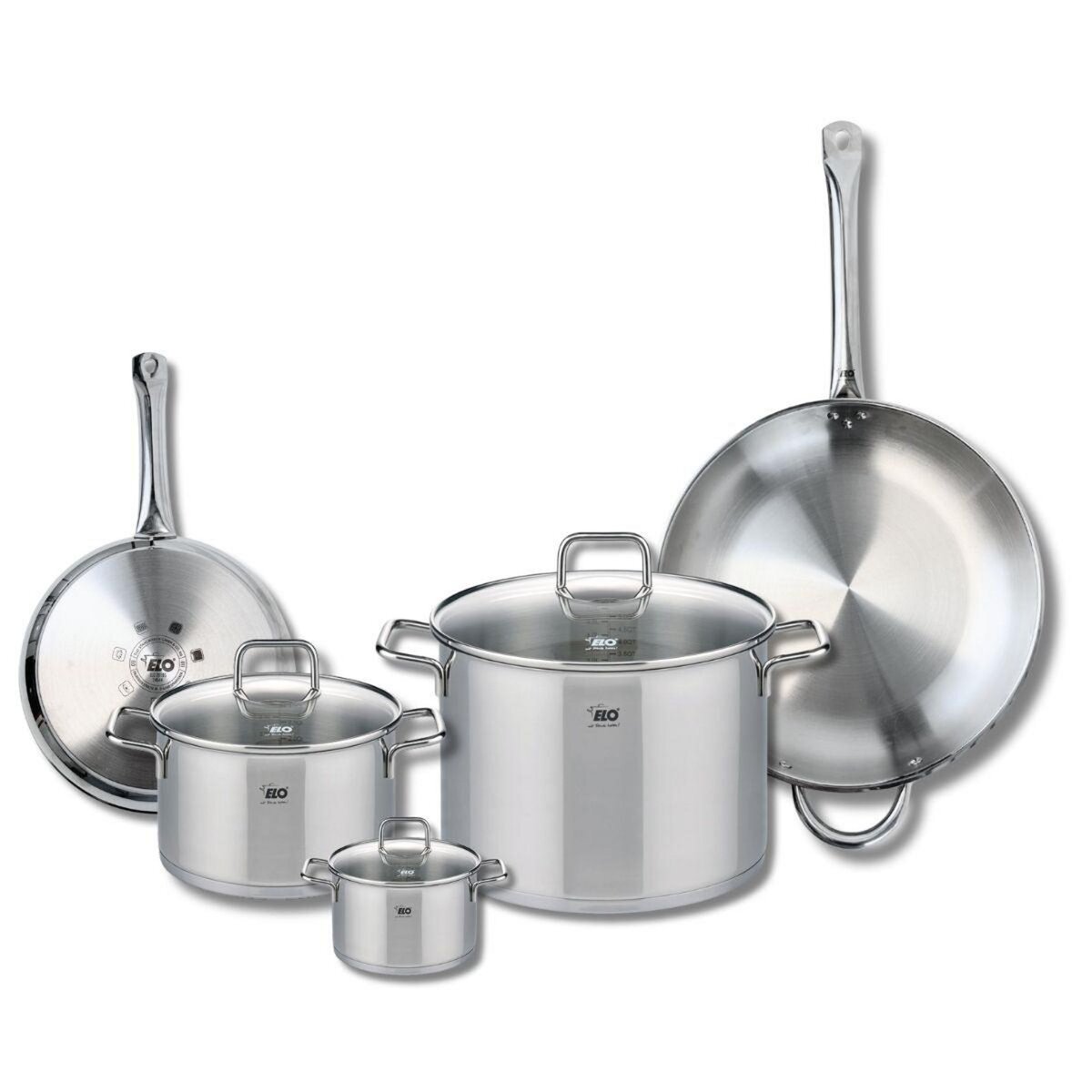 ELO Ensemble de 2 Poêles de cuisson 24 et 32 cm et 3 faitouts 12, 20 et 26 cm Elo Profi Citrin