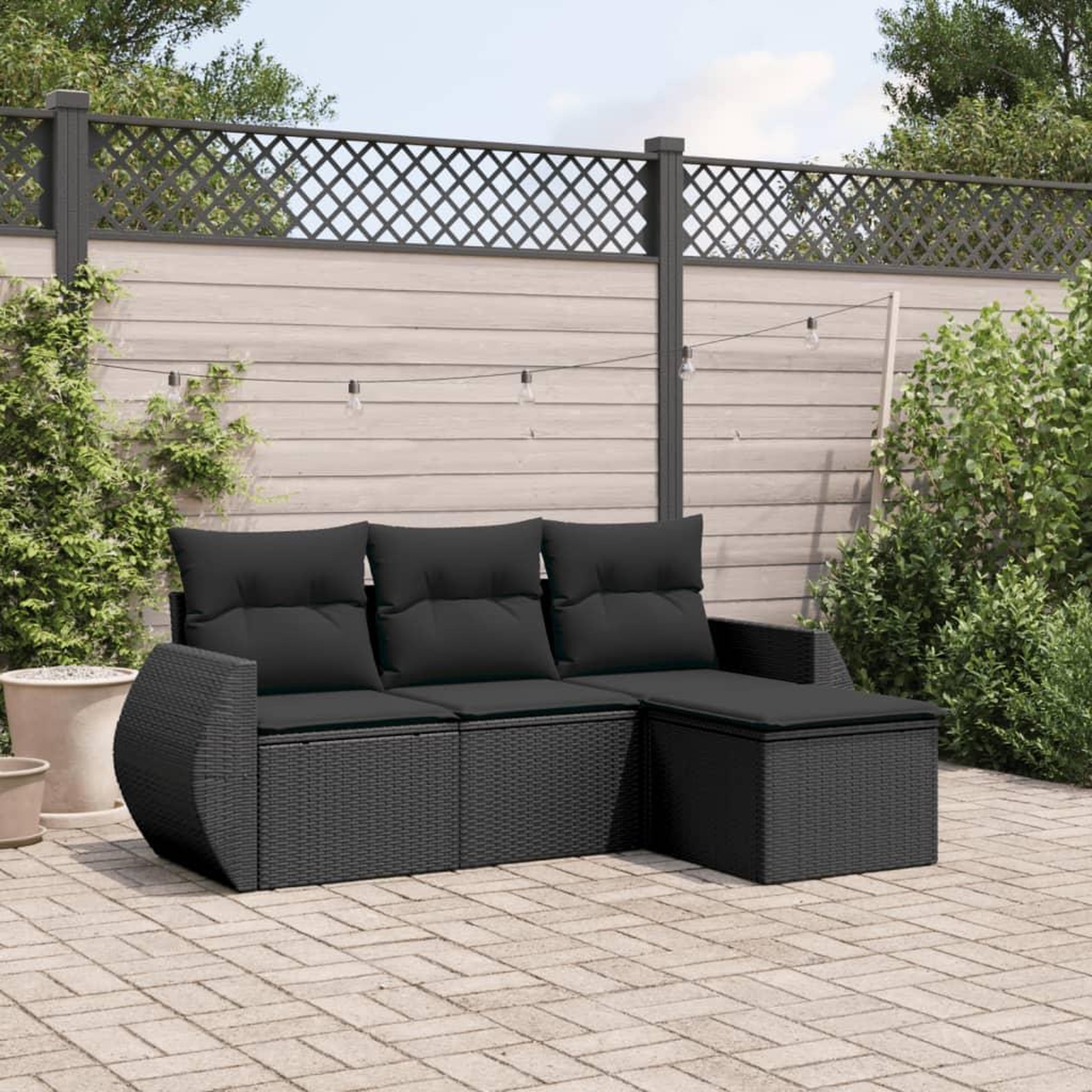 VIDAXL Salon de jardin 4 pcs avec coussins noir resine tressee